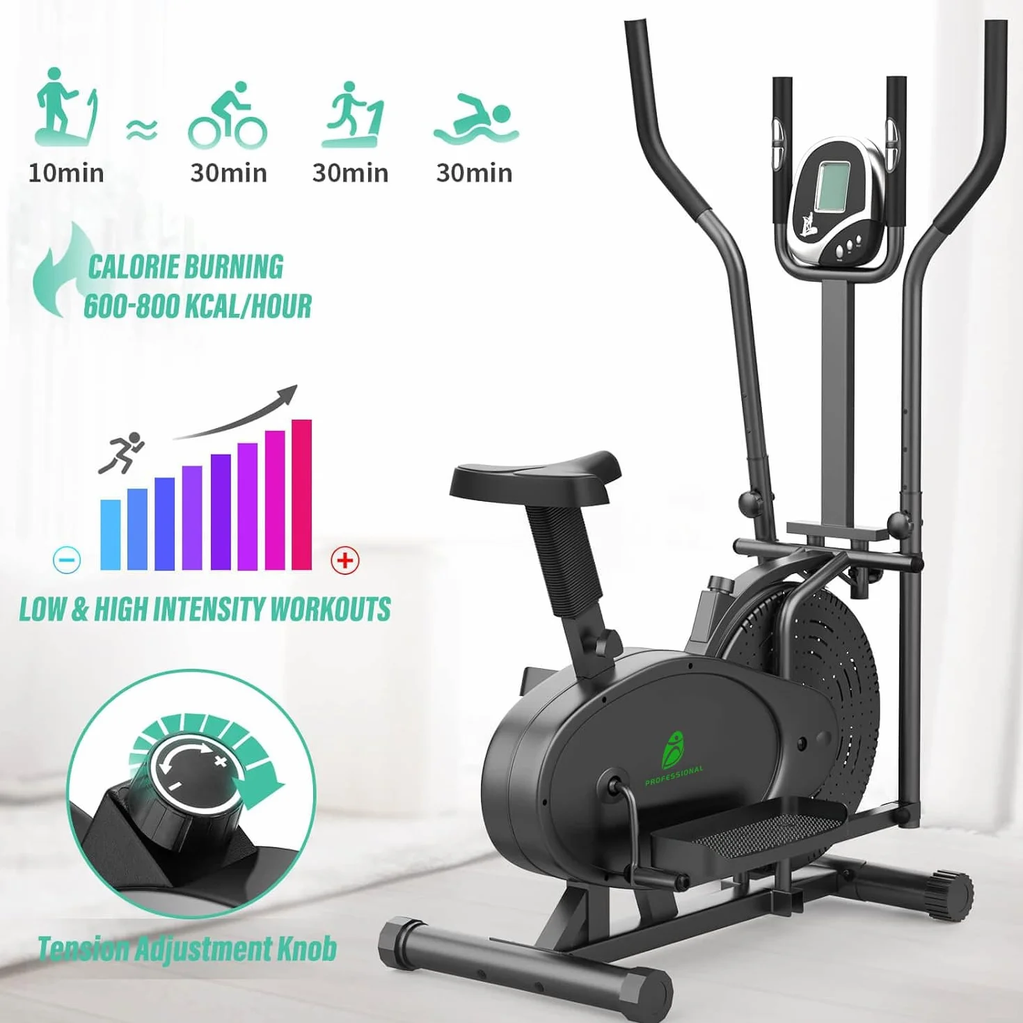 NEEZEE Vélo elliptique pour la maison avec Smart LCD Monitor, siège, entraînement fitness