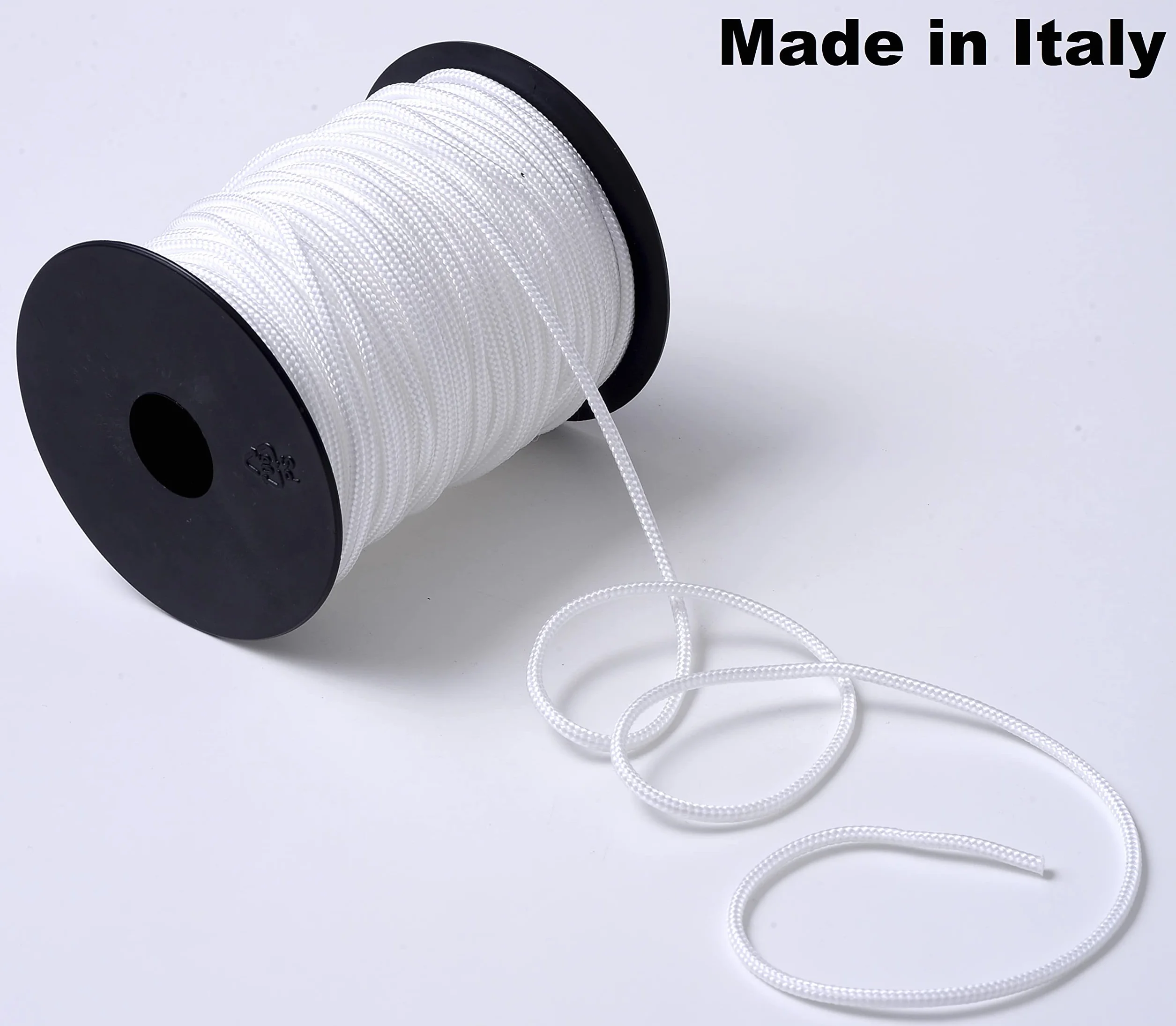 Cordon Tresse Nylon Blanc 50 mètres 3 mm pour Stores Vénitiens Fabriqué en Italie