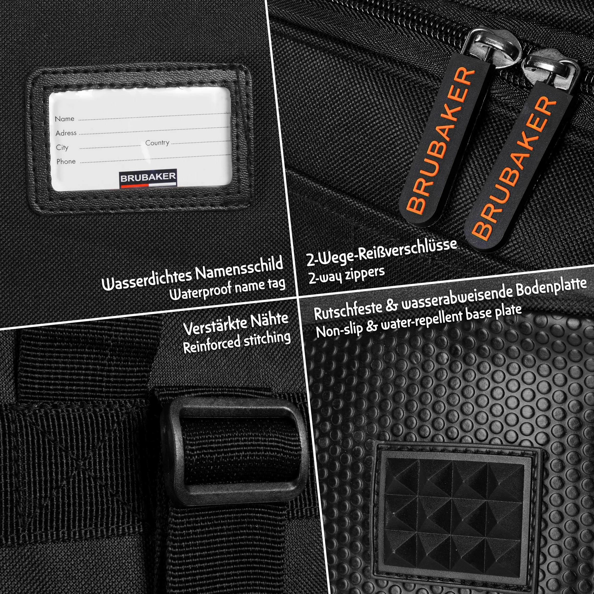 BRUBAKER Set de Ski ‘Champion’ - Housse à Skis et Sac à Chaussures de Ski pour 1 Paire de Skis + Bâtons + Chaussures + Casque - 170 cm - Noir/Orange