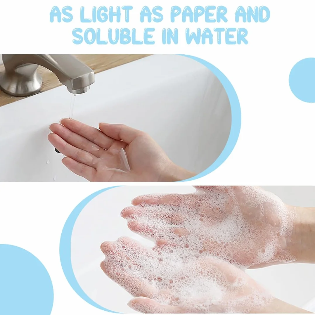 Papier Seifen 150 Mini Feuilles de Savon de Voyage avec Boîte en Plastique pour Camping Outdoor Randonnée
