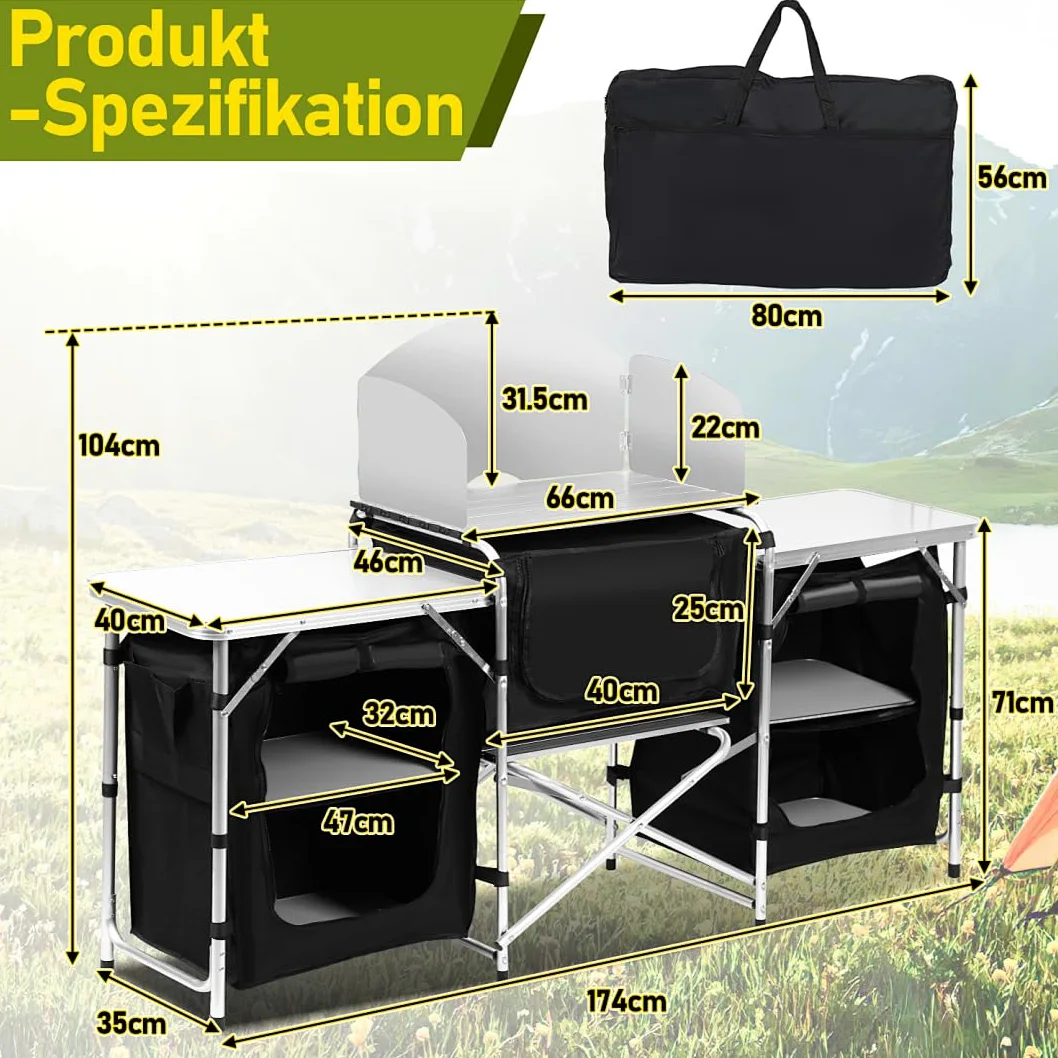 Armoire de camping pliable pour camping, pique-nique, garden-party