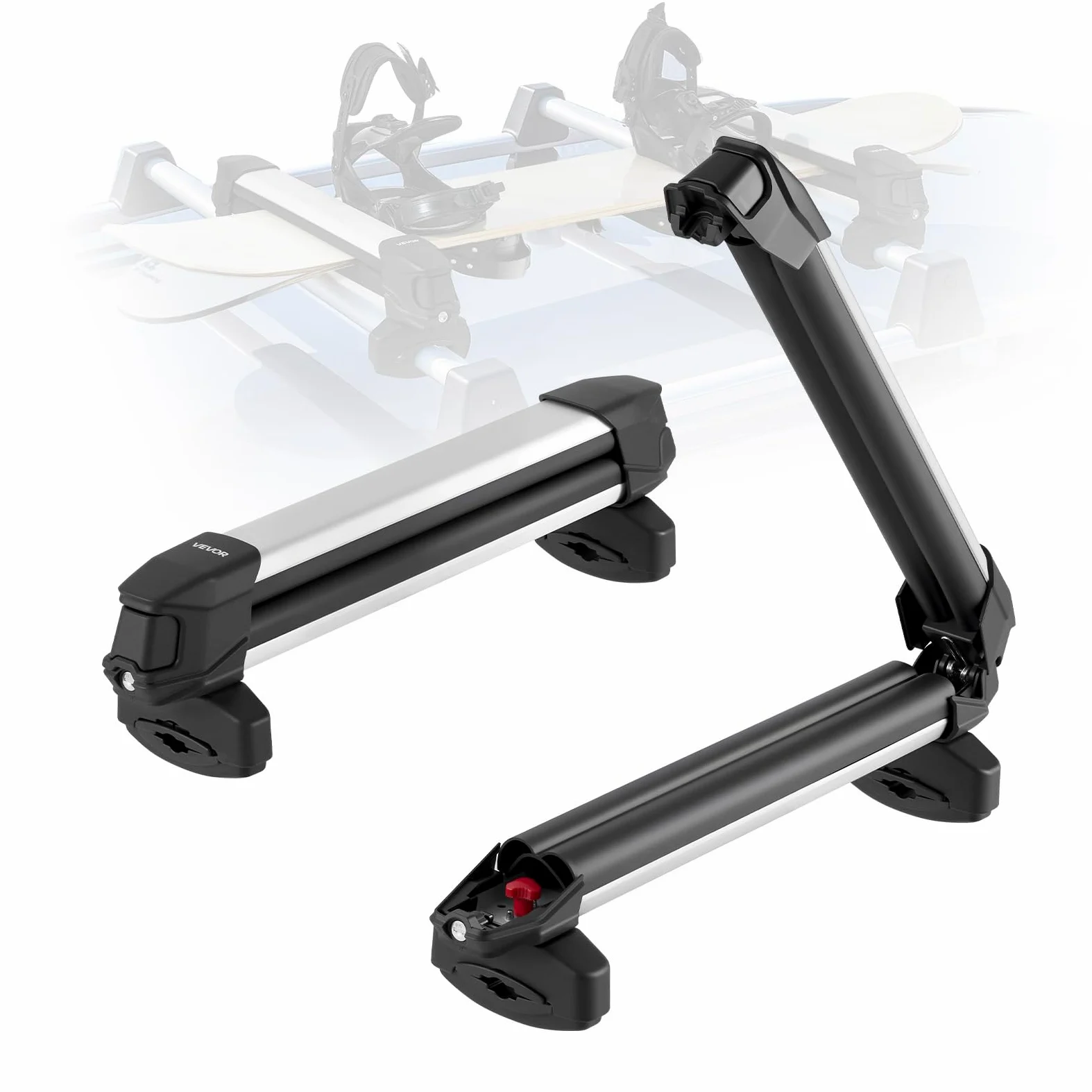 VEVOR Porte-skis sur barre de toit 465 mm, support pour planche à neige universel en aluminium avec verrou, capacité 4 paires de skis ou 2 planches, compatible avec la plupart des barres transversales