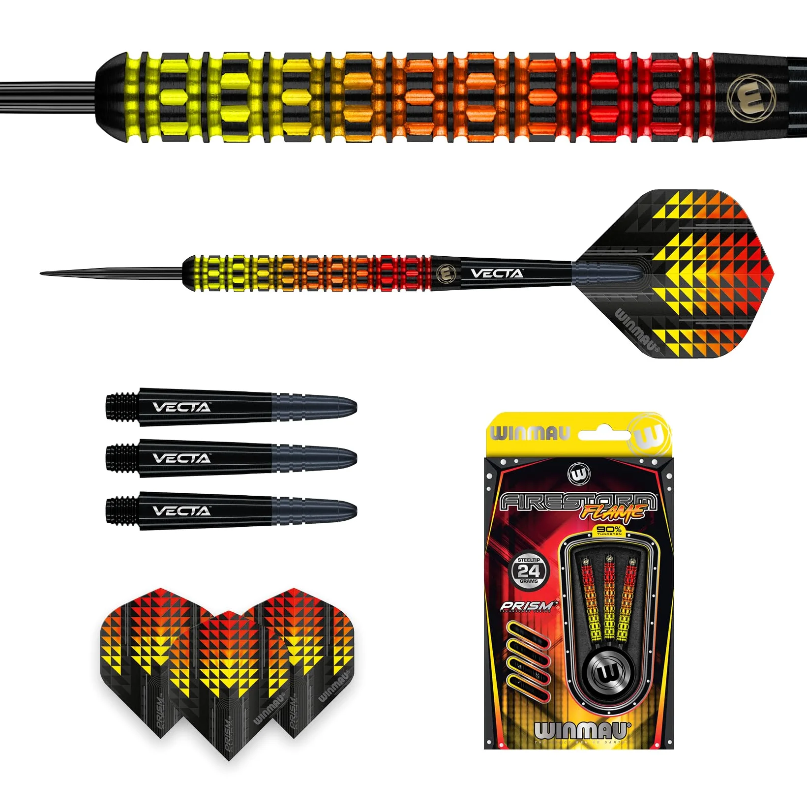 WINMAU Firestorm Flame Jeu de fléchettes Professionnelles en tungstène avec ailettes et tiges