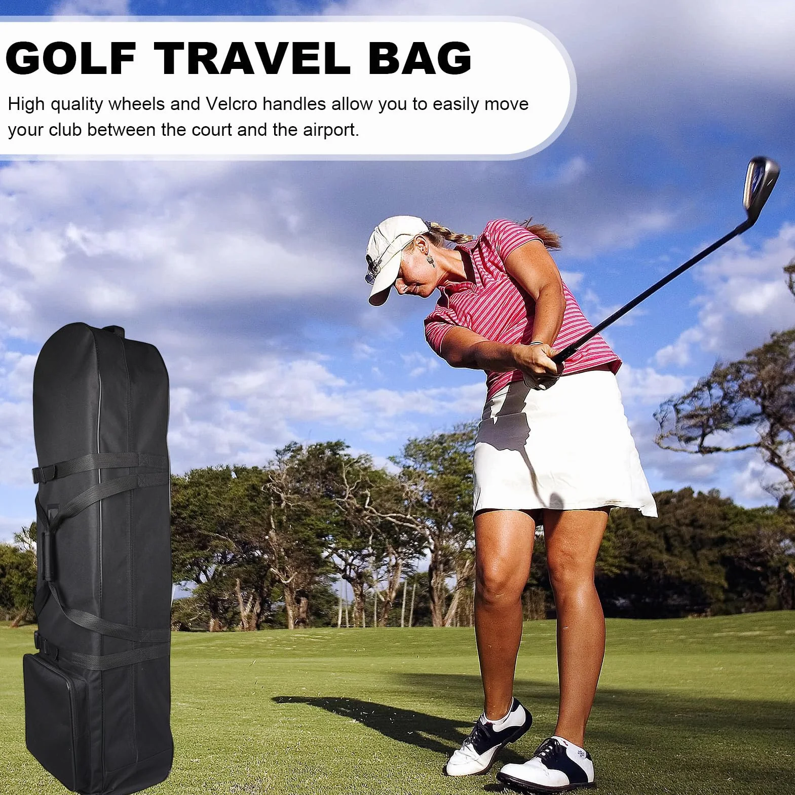 Housse de Voyage pour Golf Noire Robuste avec Roulettes Imperméable pour Clubs