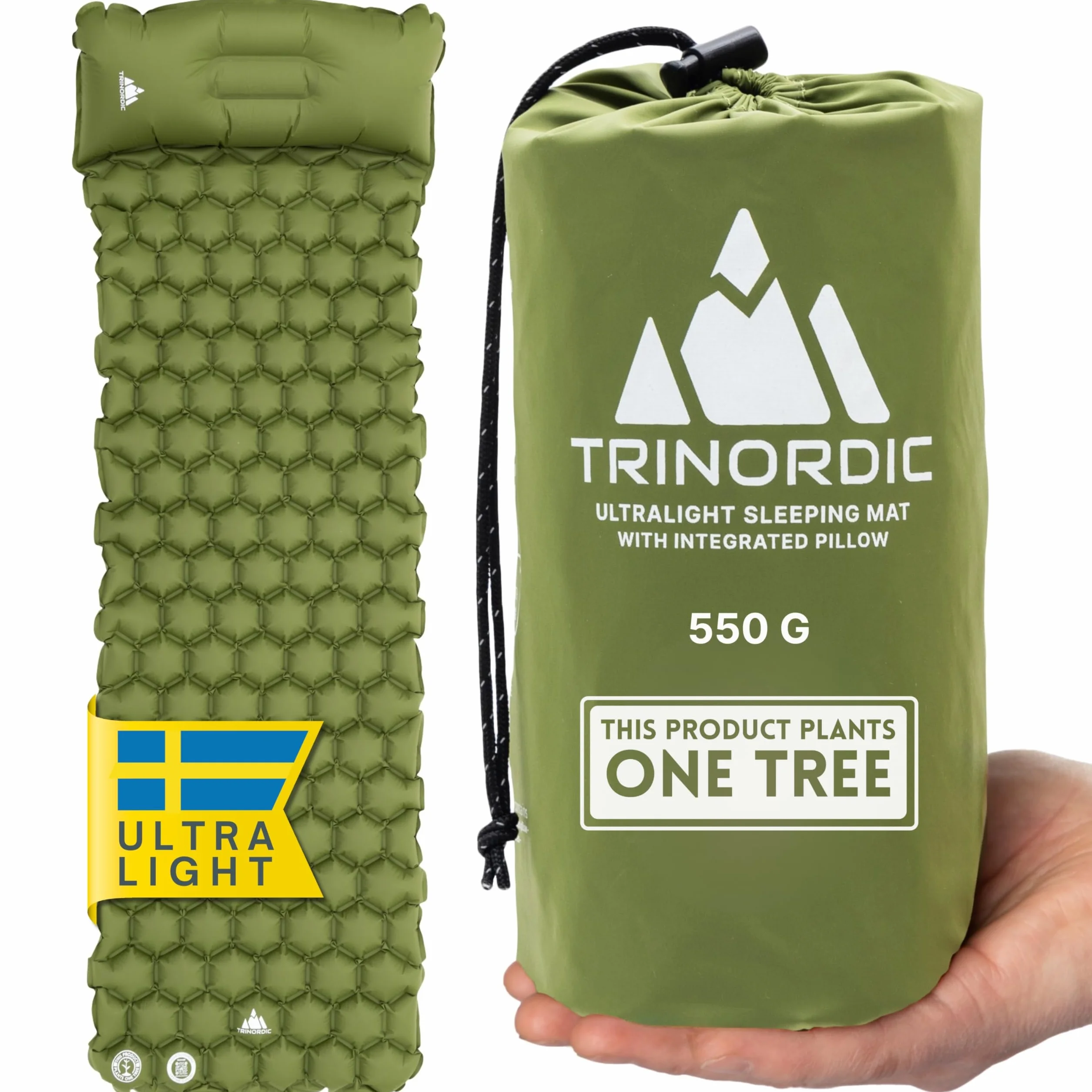 TRINORDIC Tapis de Camping Gonflable Ultraléger avec Oreiller - Matelas Pneumatique Simple pour Confort Optimisé