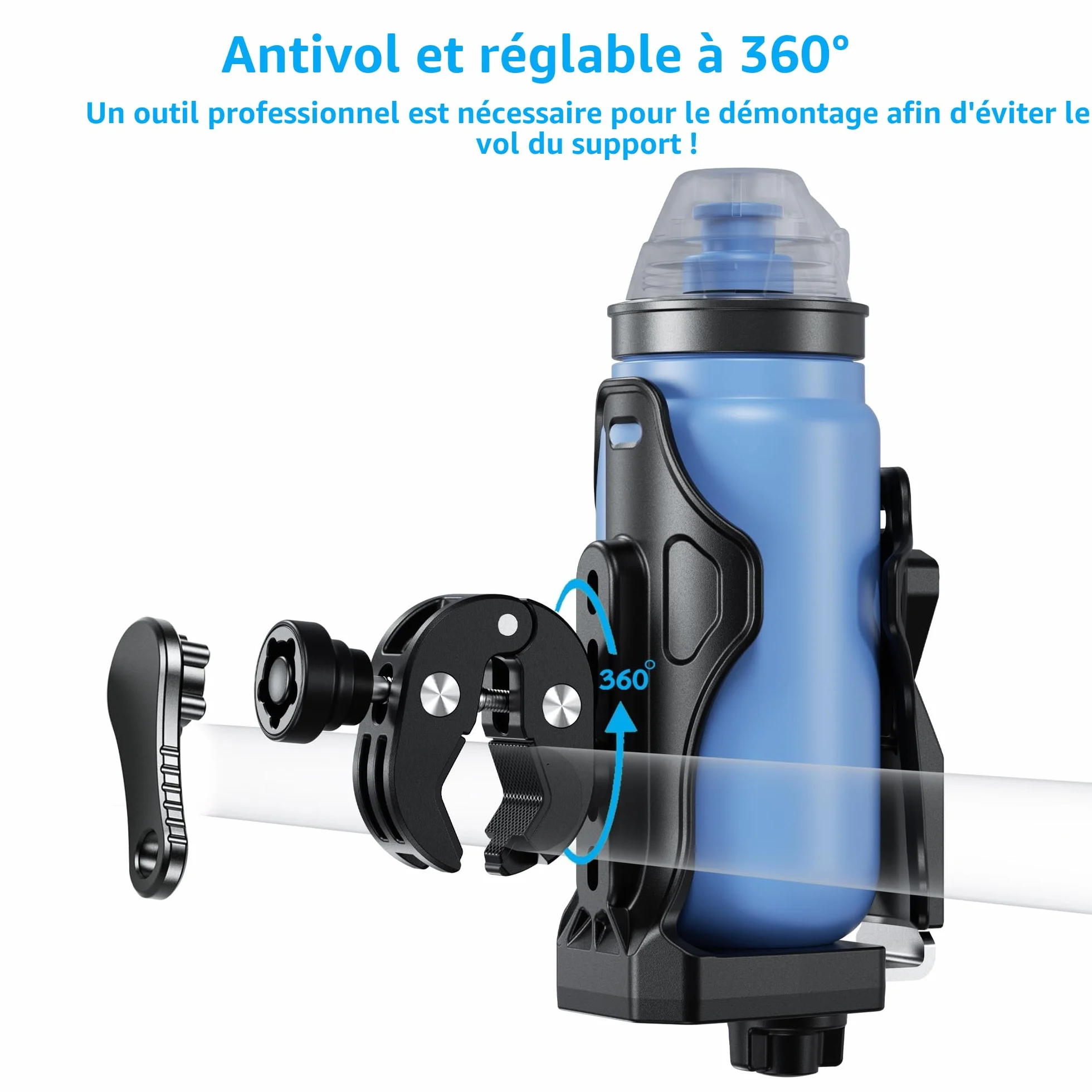 iMESTOU Porte-gobelet Antivol pour Moto ATV, Porte-Bouteille d'eau 50-90 mm, Pince Métallique 12,7-33 mm pour Vélo Scooter