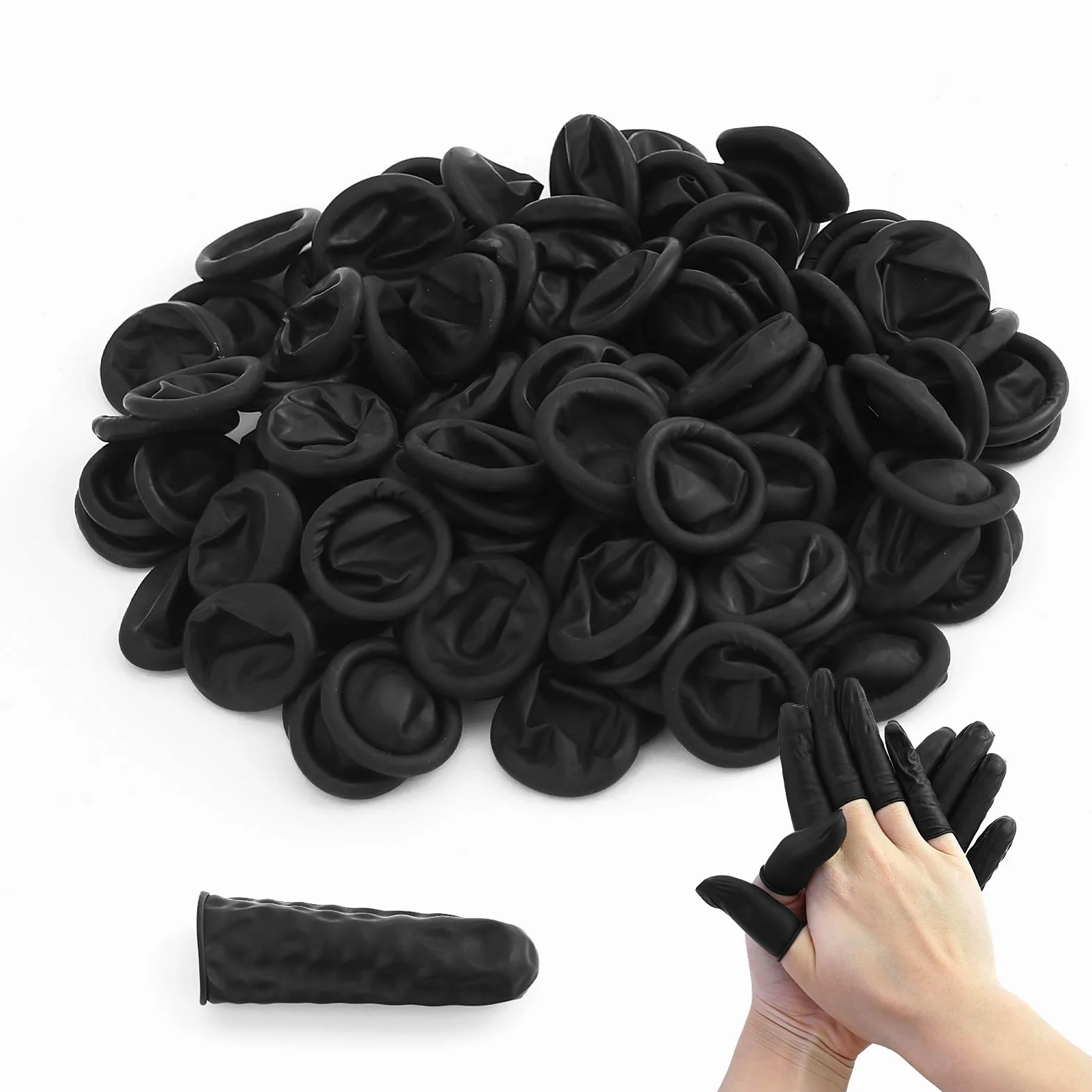 Lot de 110 protège-doigts antistatiques en latex durable - Noir - Protection du bout des doigts