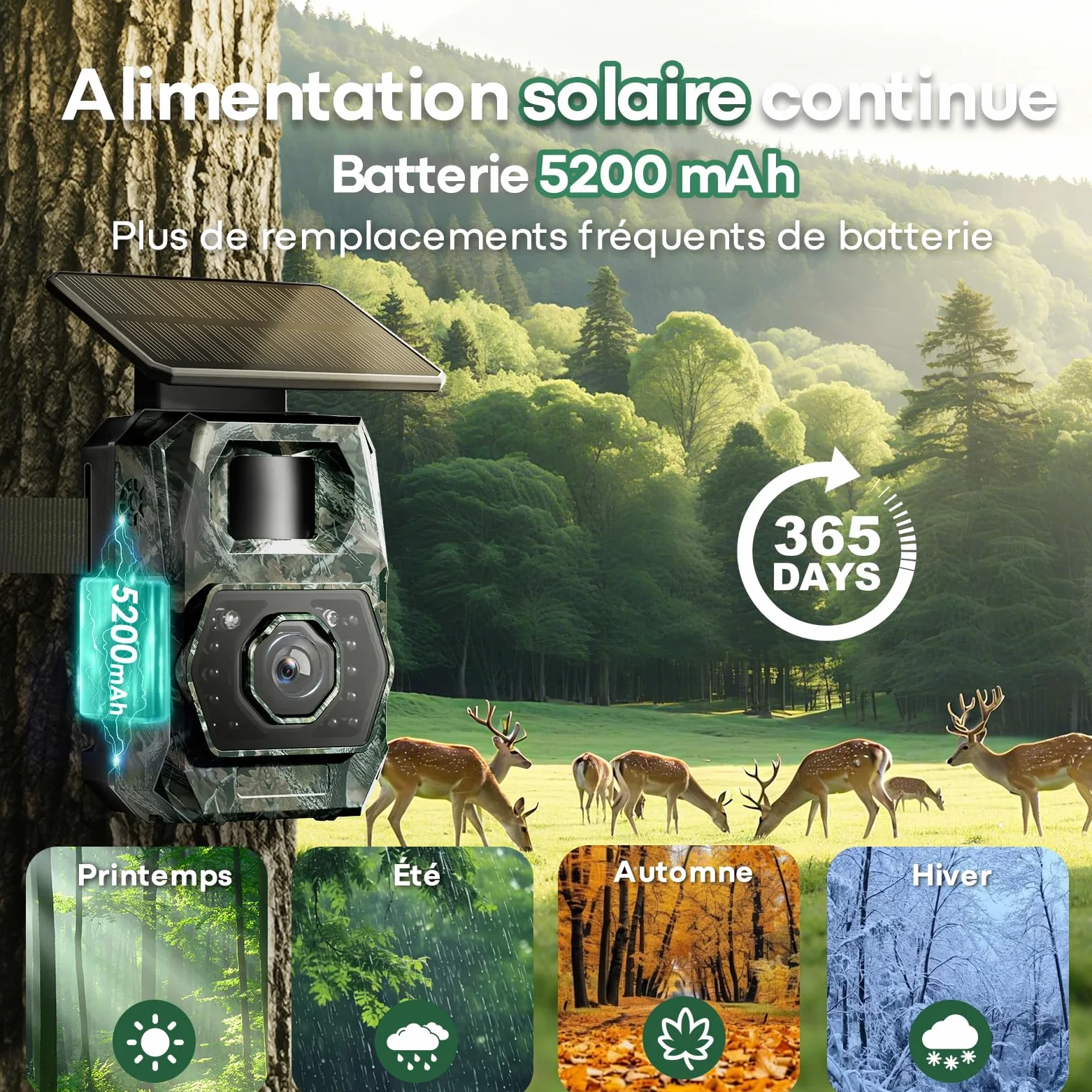 MAXDONE Caméra de Chasse Solaire Wi-FI - 48MP Camera de Chasse Connectée Telephone avec 5200mAh Batterie Rechargeable Camera Infrarouge Vision Nocturne Exterieur Animaux, Etanche IP66