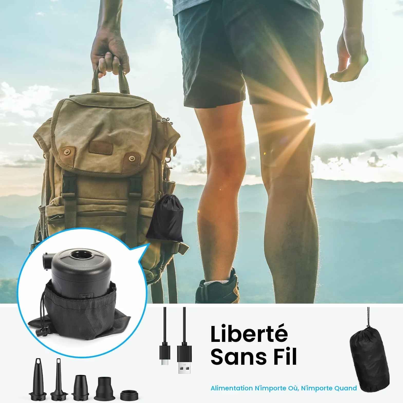 Gonfleur Électrique 6000mAh Rechargeable Pompe à Air avec 5 Buses pour Matelas Gonflable Bateau