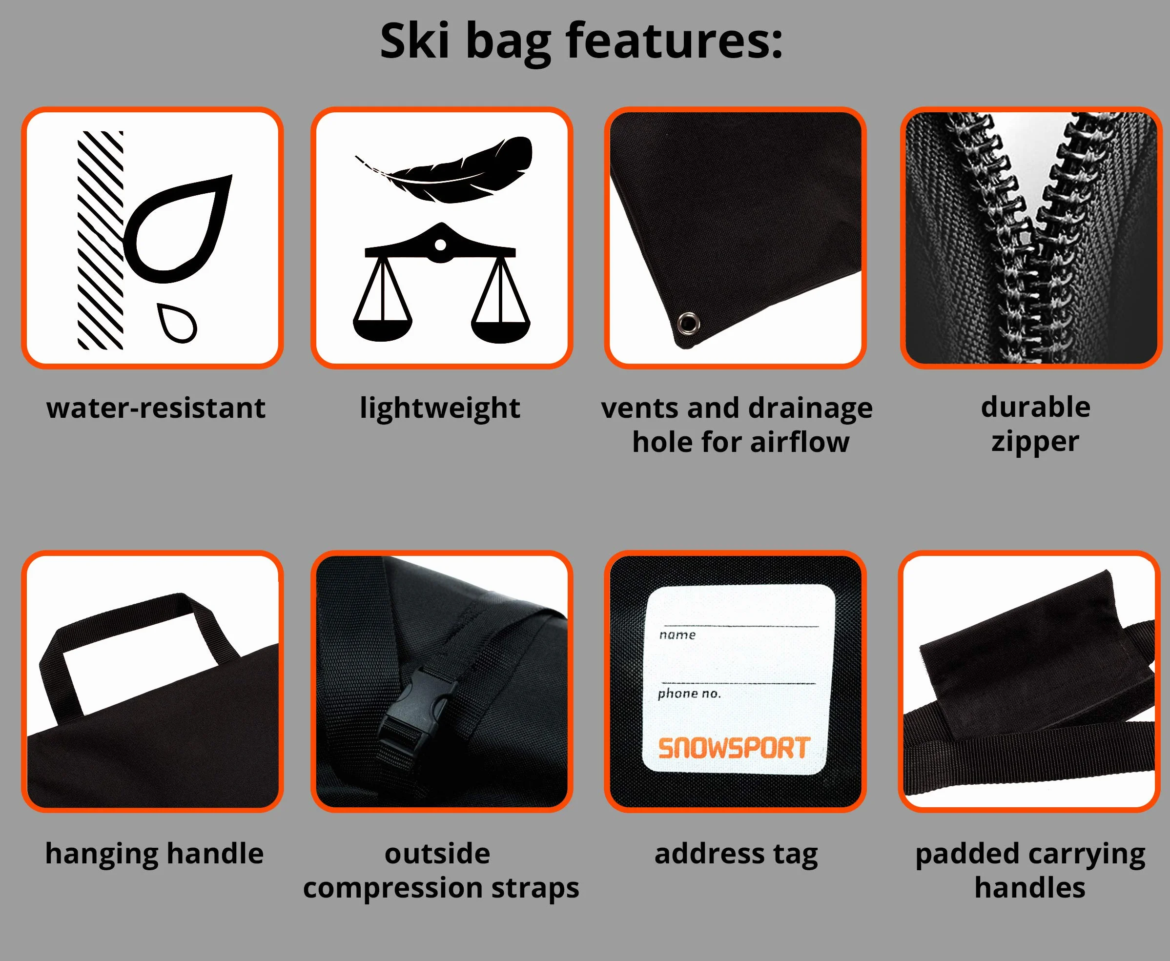 Snowsport SuperPro Housse de ski 5 en 1 150-180 cm sac à dos pour skis et bâtons