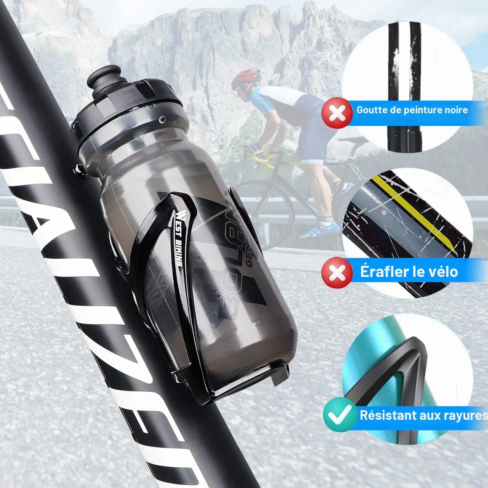 Porte-Bouteille de vélo amélioré incassable léger pour VTT vélo de Course vélo de Montagne Noir