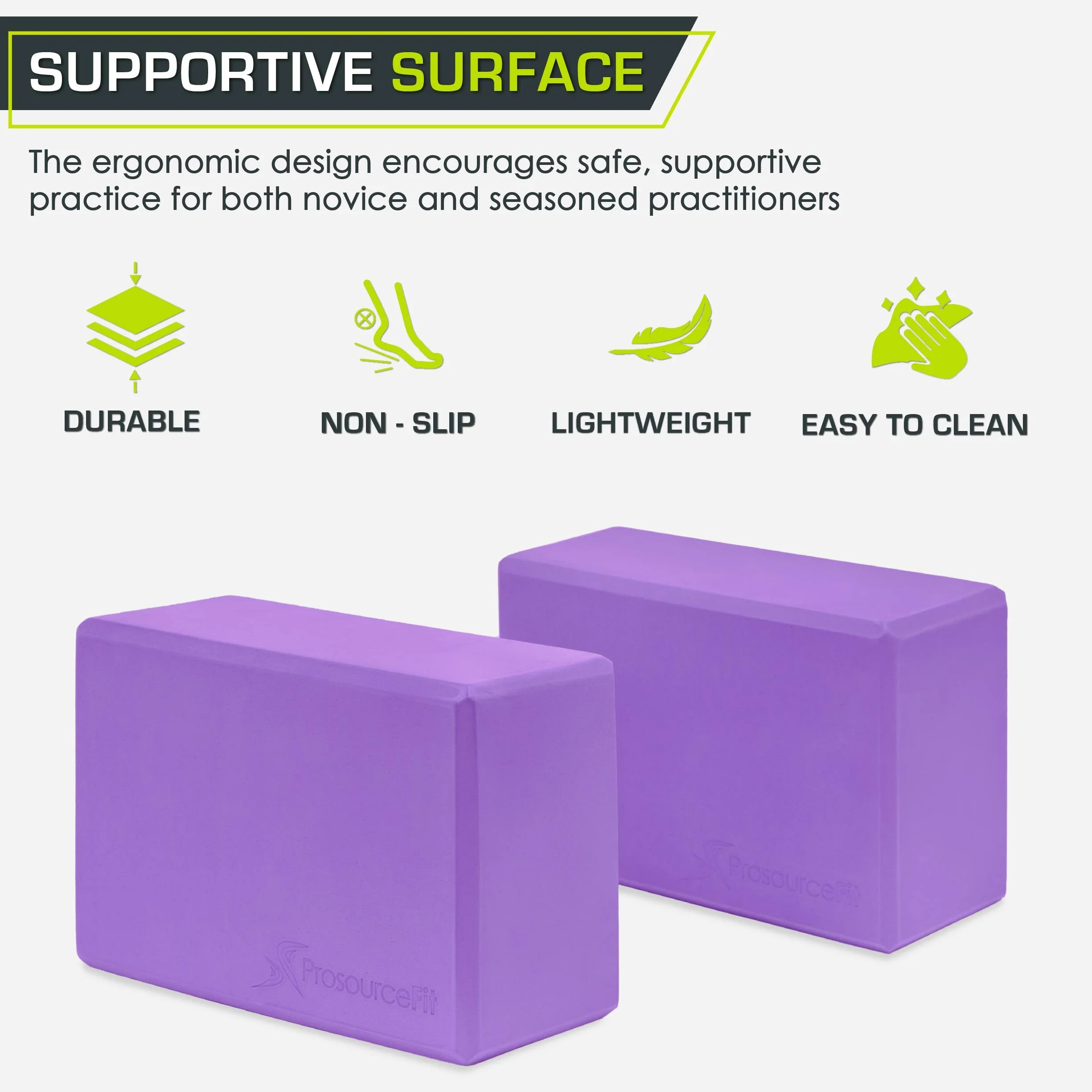 ProsourceFit Foam Yoga Blocks Set of 2, High Density EVA Yoga Bricks, 4x6x9 Inches
