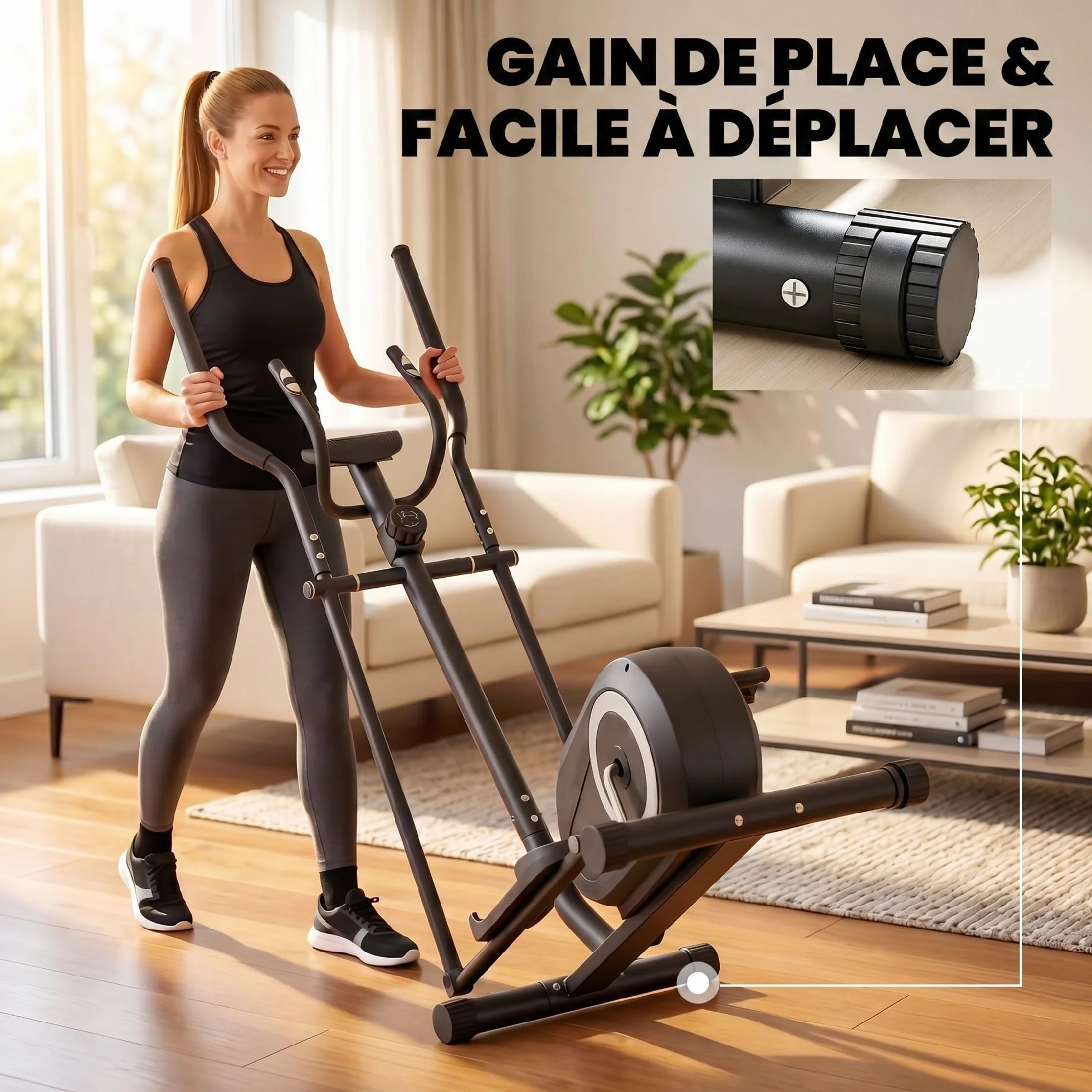 SPORTNOW Vélo Elliptique Magnétique avec Écran LCD, Résistance 8 Niveaux, Capteur Pouls, Bluetooth, Charge 120 kg, Gris