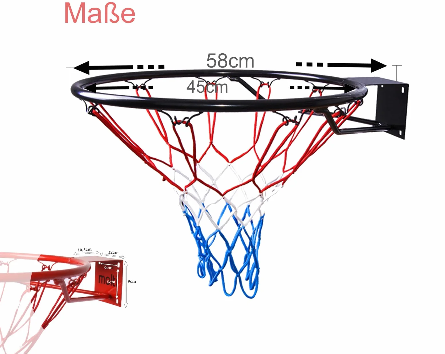 Molti Panier de basket avec anneau et filet 45 cm