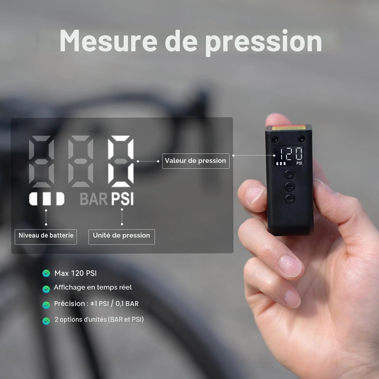 CYCPLUS AS2 Ultra Pompe à Vélo Électrique Compacte 120 PSI Manomètre Arrêt Automatique Valves Presta Schrader