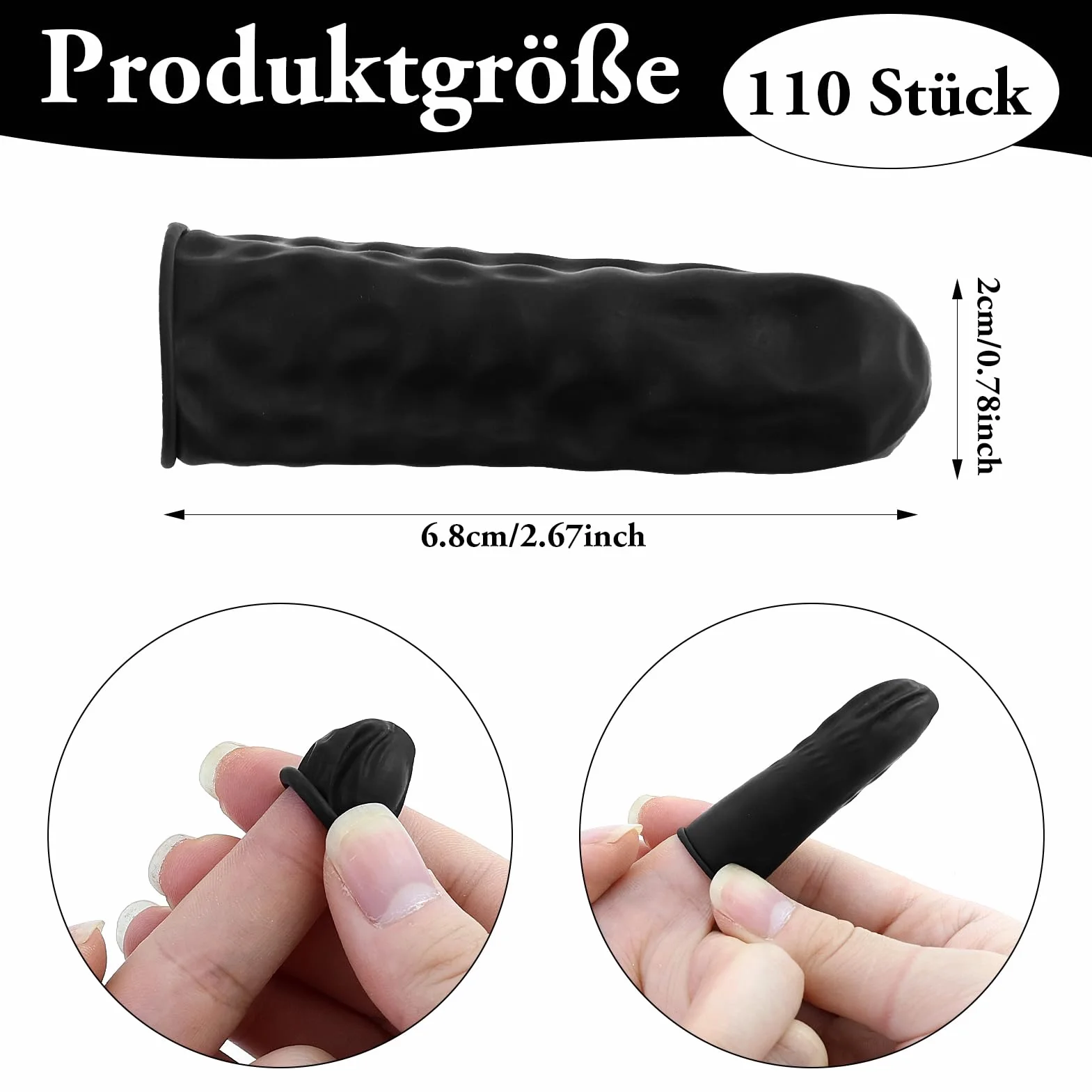Lot de 110 protège-doigts antistatiques en latex durable - Noir - Protection du bout des doigts
