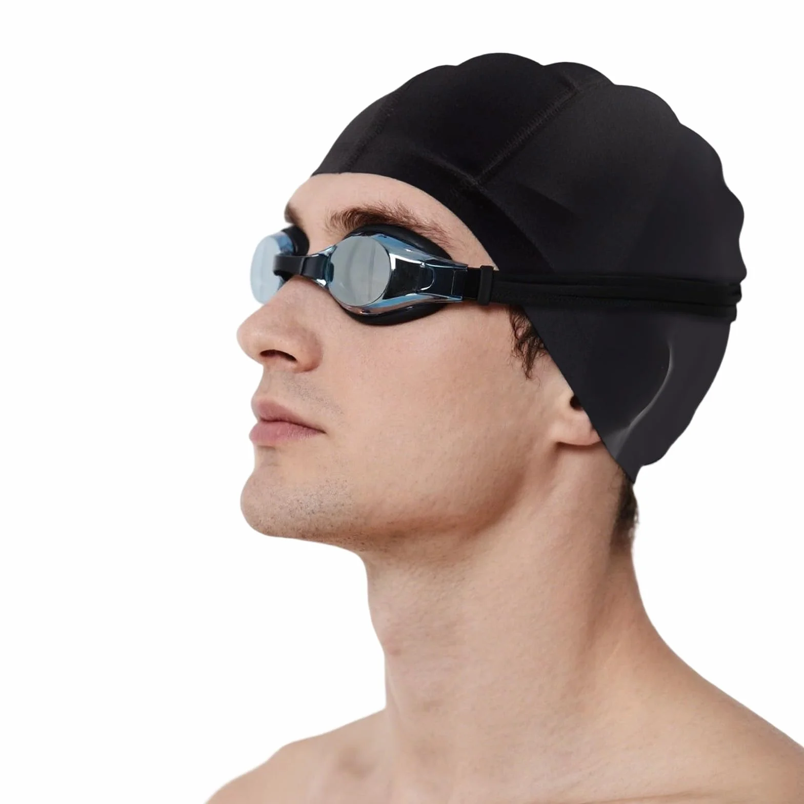 Bonnet de Bain Noir Homme Femme Piscine Tissu Souple Élastique Swimming Cap