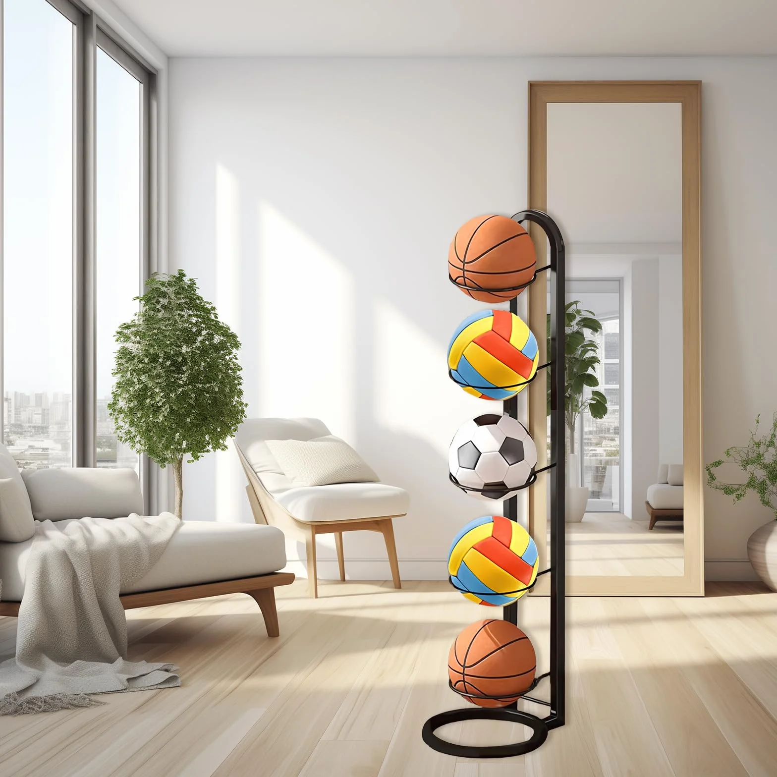 Support De Balle Verticale À 5 Niveaux, Organiseur De Basket-Ball, Porte Ballon Basket