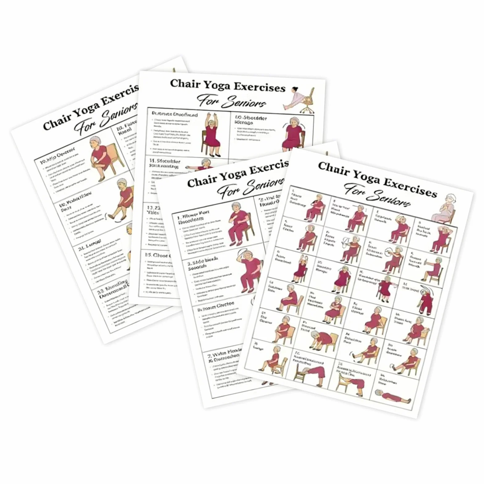 Poster de yoga sur chaise, routines organisées, 5 défis de 30 jours, tableaux d'exercices laminés, affiche d'entraînement de yoga pour personnes âgées