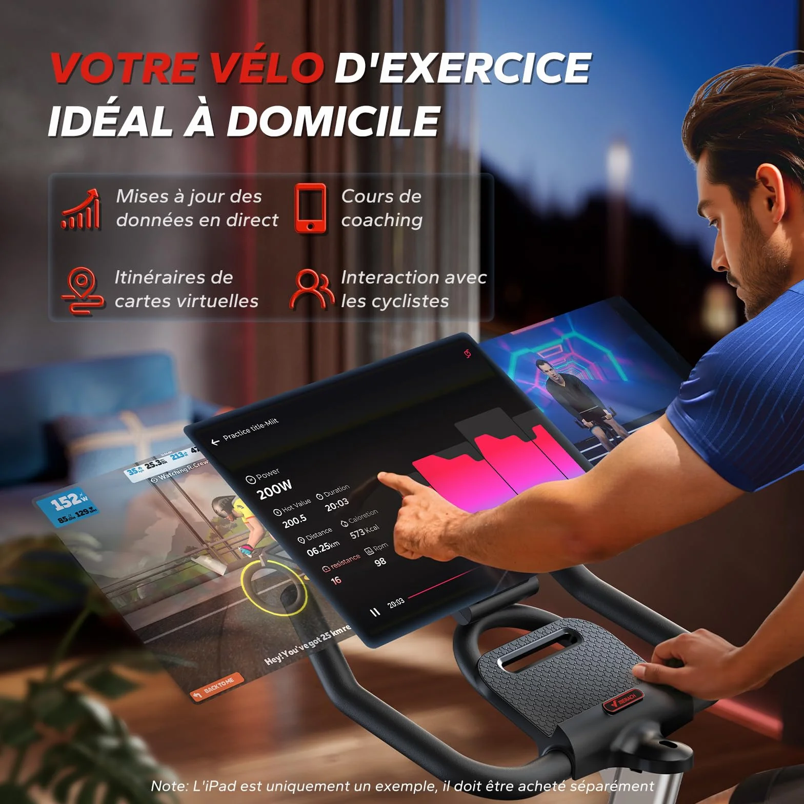 MERACH Vélo d'Appartement Résistance Magnétique Fitness Intérieur Silencieux Écran LCD Support Tablette