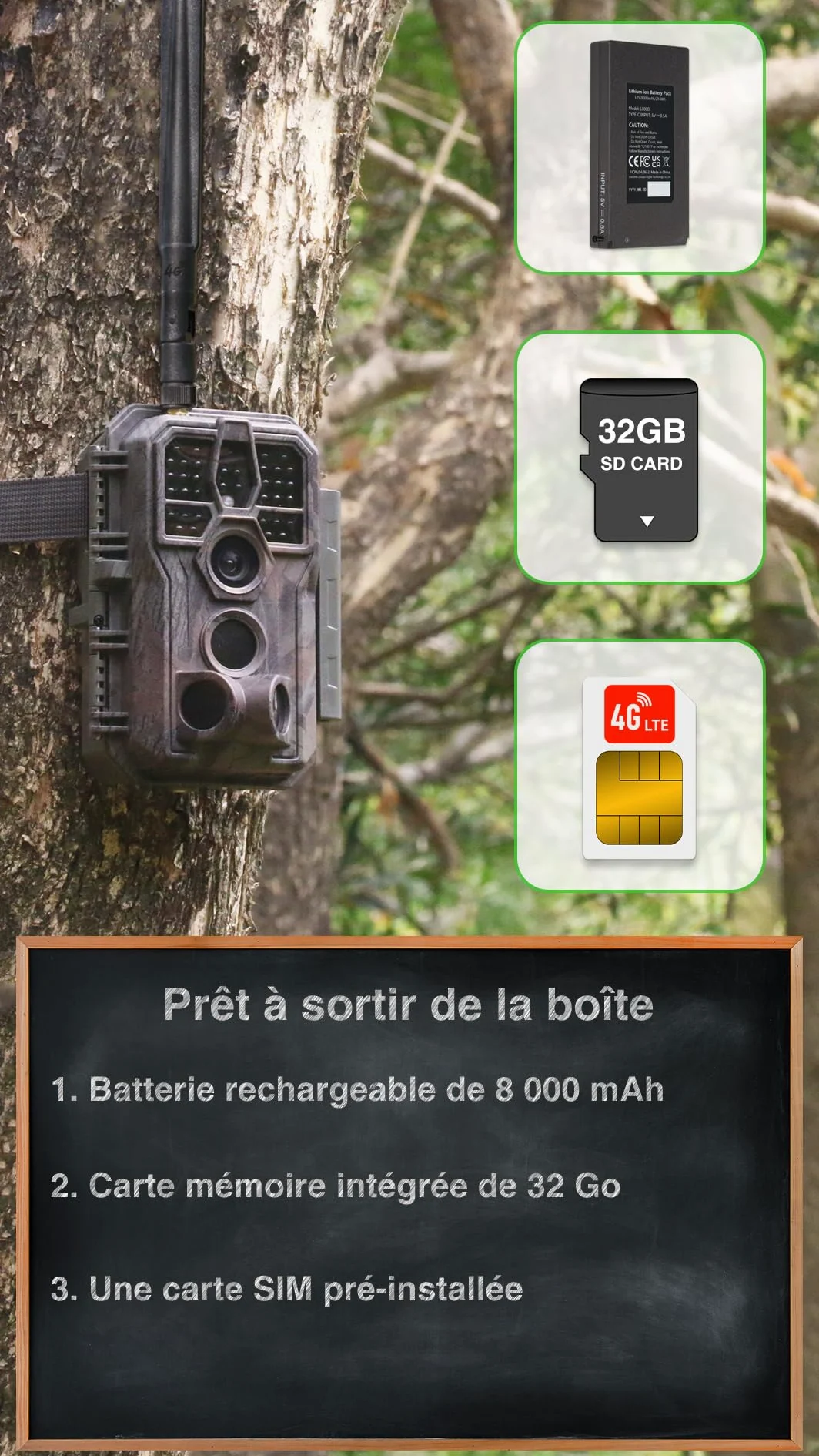 GardePro X50 Pro Max Caméra de Chasse 4G LTE avec Streaming en Direct, Batterie Rechargeable 8000 mAh, Carte SD Intégrée, 48MP 1296P, Caméra X50PLMB No Glow Infrarouge Vision Nocturne