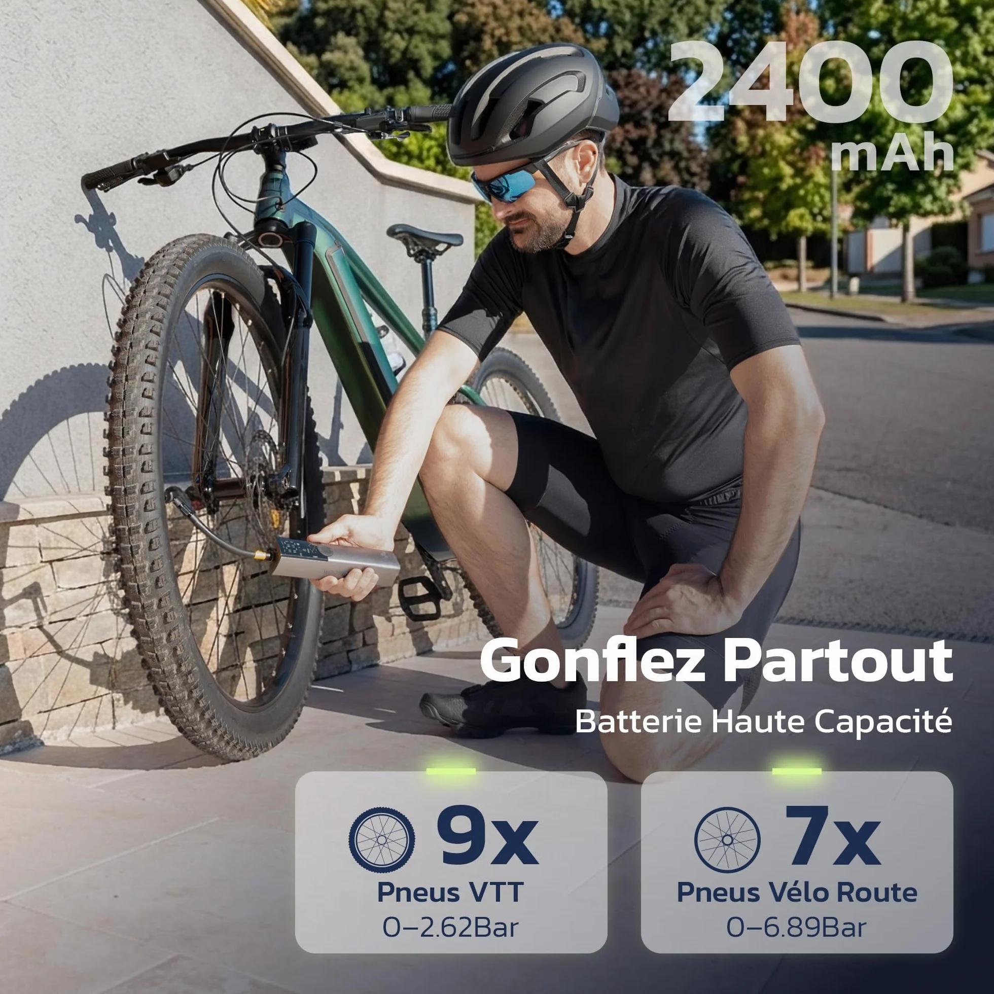 Woowind Ventus Ride Pompe a Velo Electrique 150 PSI 10.3 Bar Compresseur Portatif Compatible Presta Schrader Dunlop