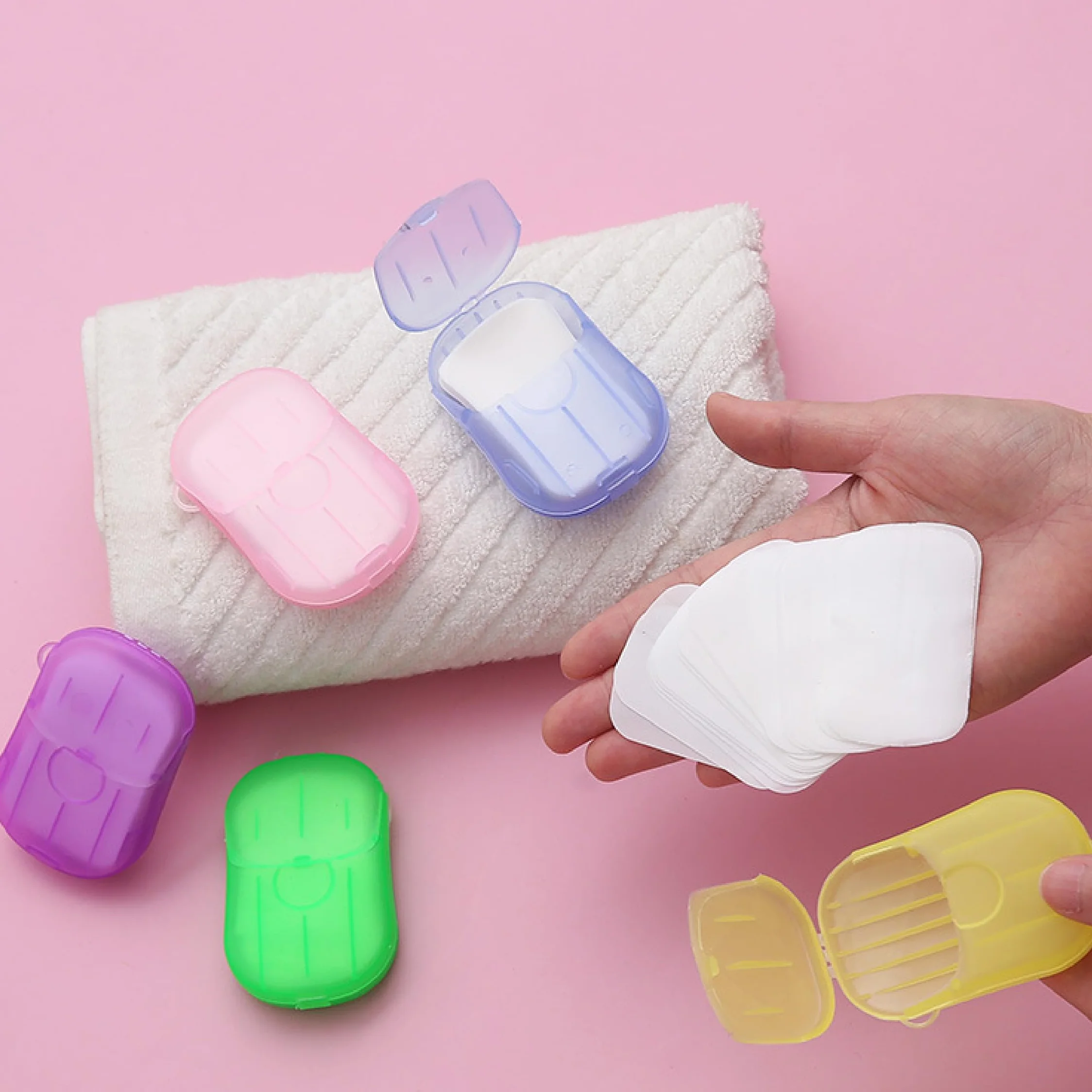 Savon en Papier jetable 100 Feuilles Portable Mini Feuilles de Savon pour les Mains Voyage