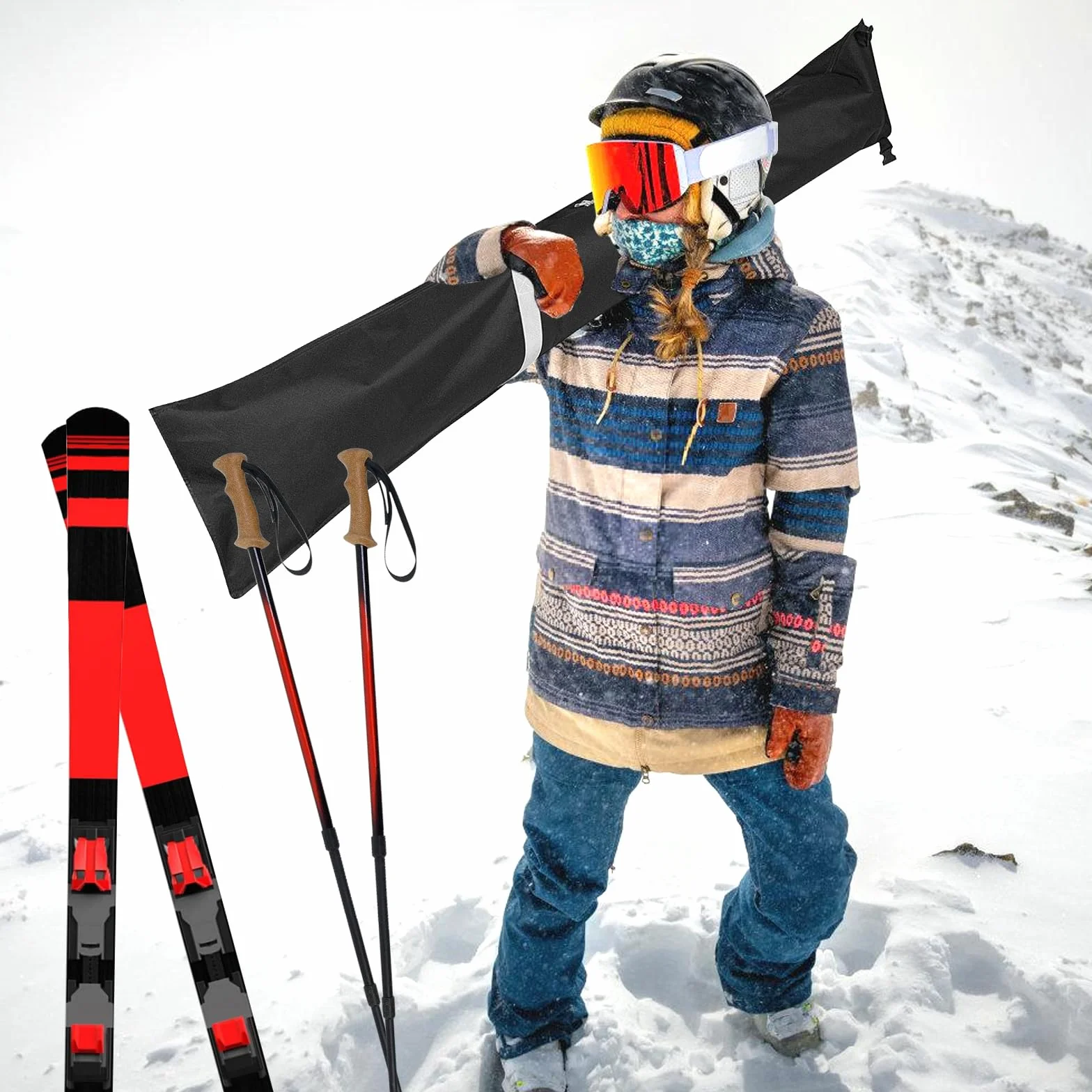 BORDEAG Sac de Ski et Voyage Housse Rangement pour Skis 185×33cm