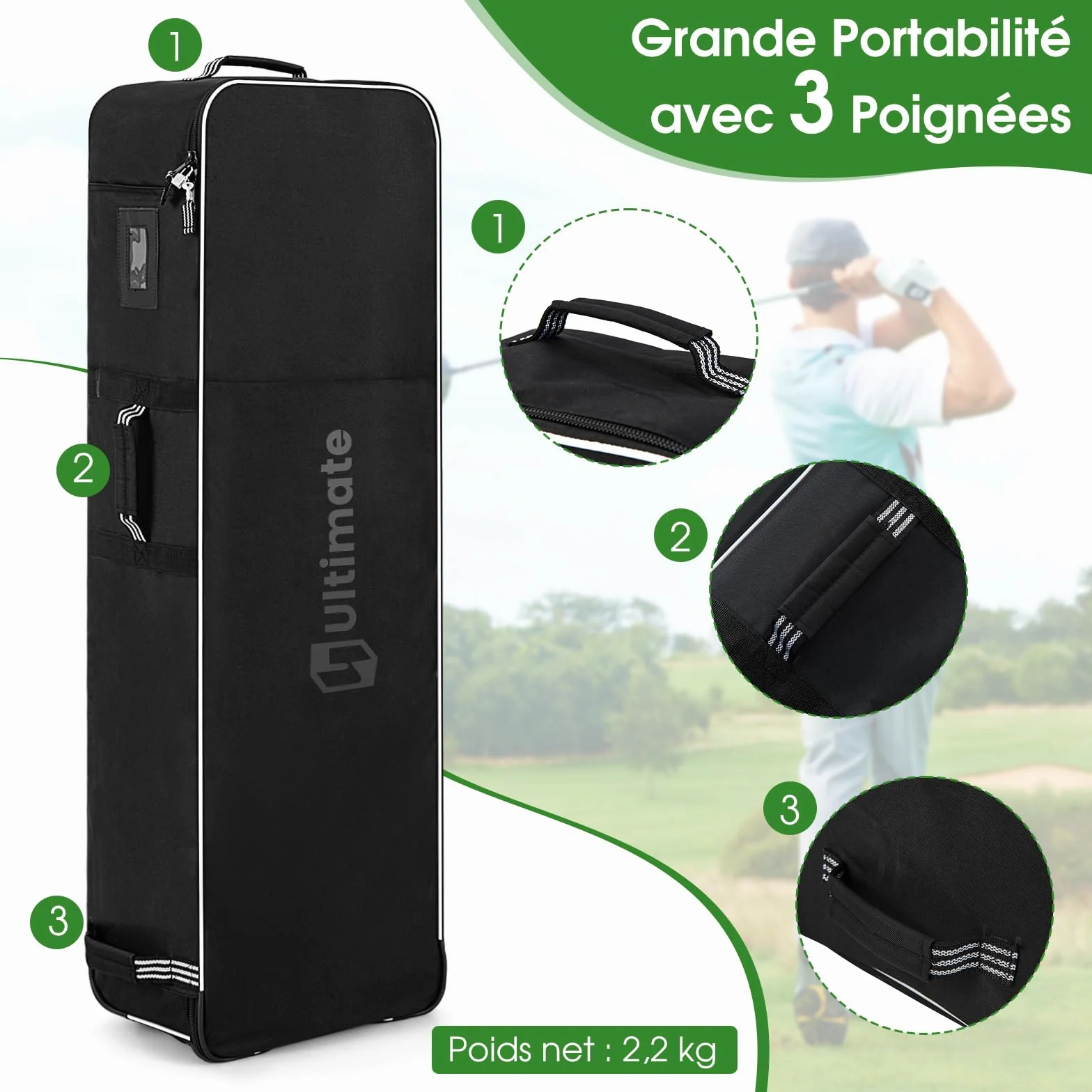 GOPLUS Sac de Voyage de Clubs de Golf avec Roulettes, Housse en Tissu Oxford Imperméable Pliable