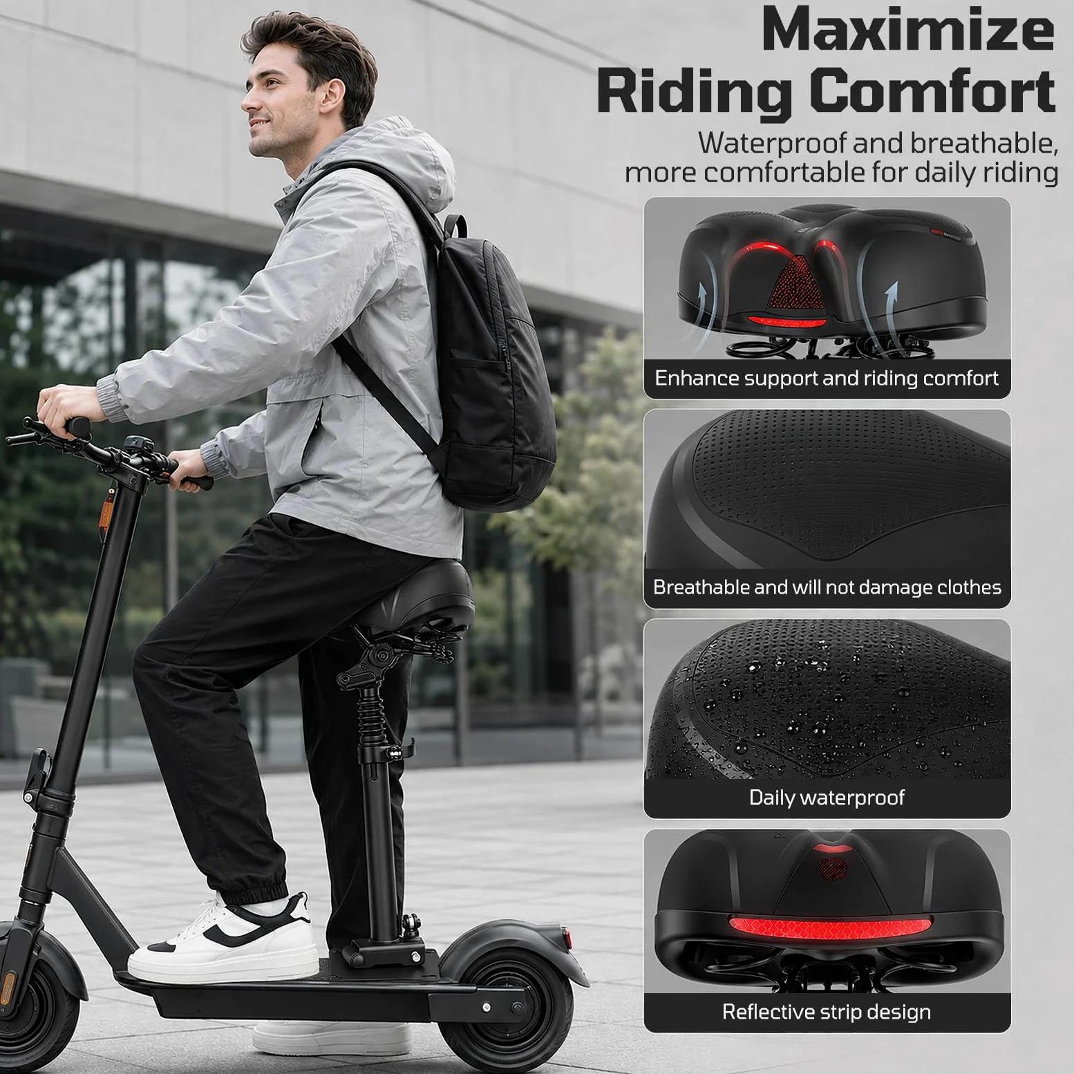 Siège Trottinette Électrique, Compatible avec Segway Ninebot F3/E3/E3Pro | Siège Pliable et Réglable en Hauteur pour Adultes Hauteur D'assise 45 à 65cm Amortisseur Portable avec Bandoulière