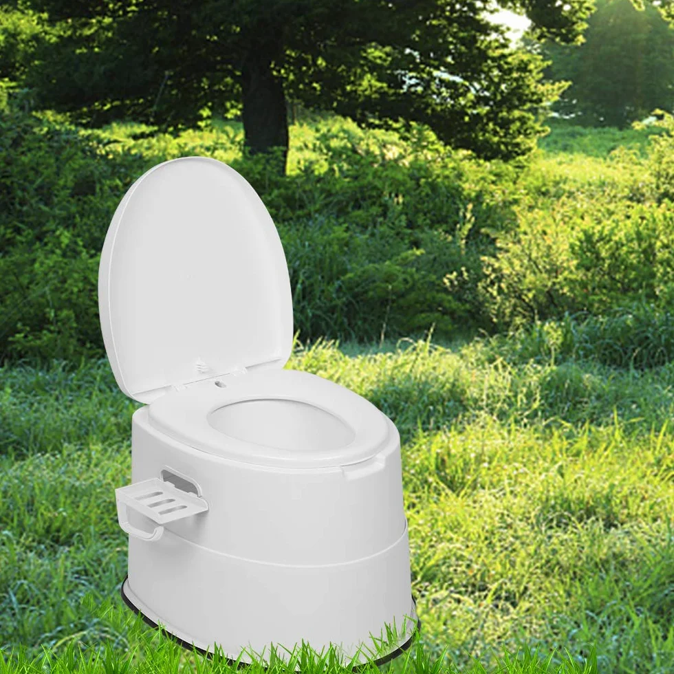 Outvita Pot de Chambre Adulte 5 L Toilette Camping Amovible avec Porte-Papier Hygiénique Blanc