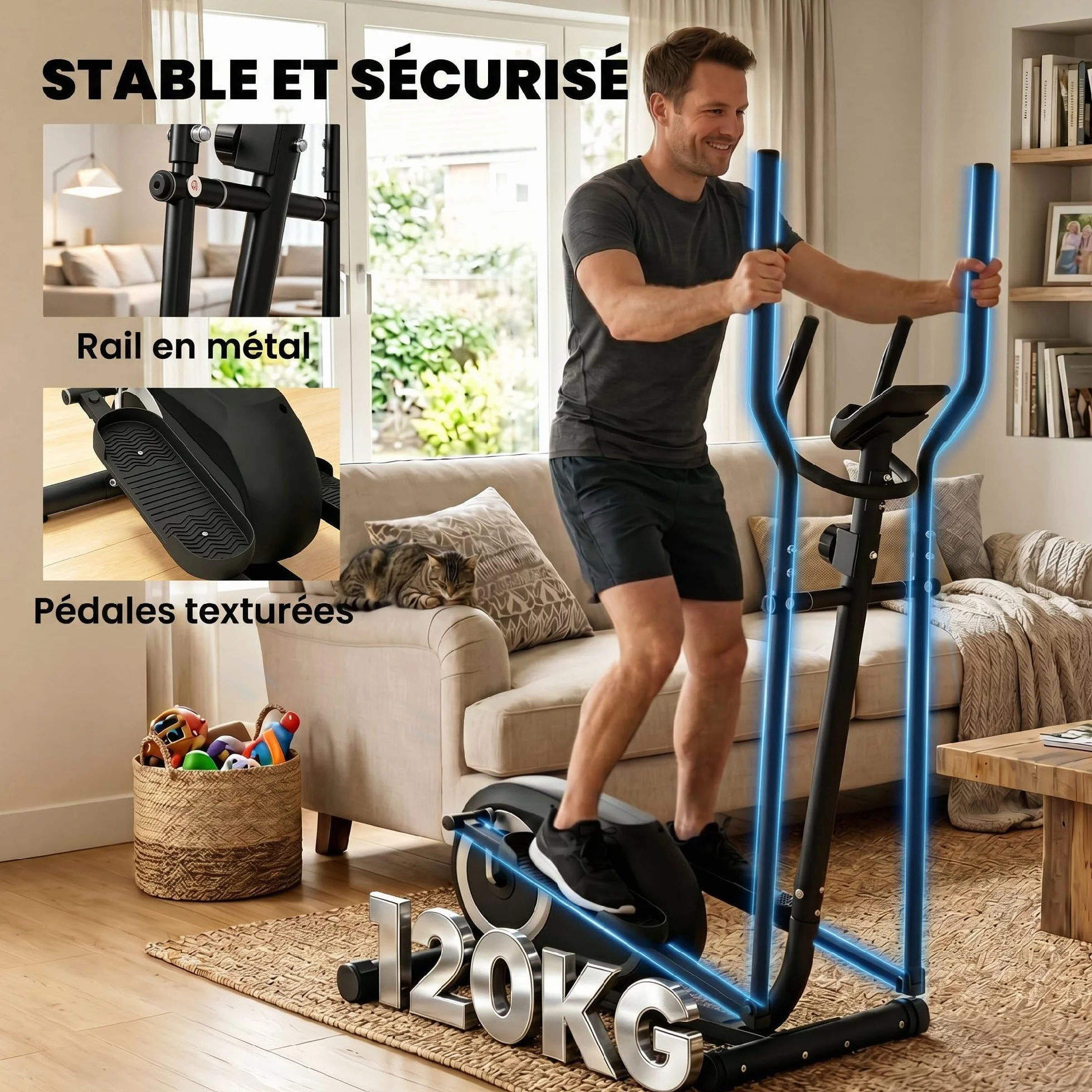 SPORTNOW Vélo Elliptique Magnétique avec Écran LCD, Résistance 8 Niveaux, Capteur Pouls, Bluetooth, Charge 120 kg, Gris