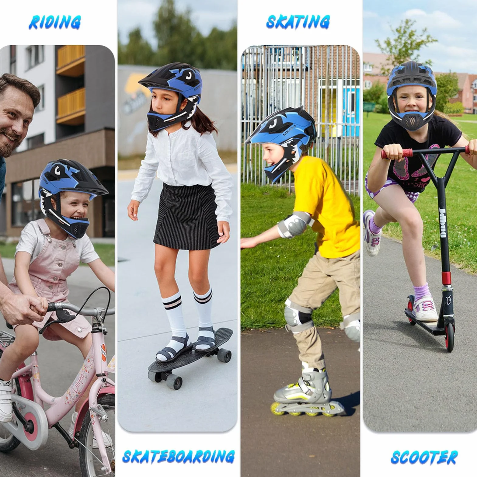Lixada Casque de vélo pour enfant, casque intégré avec mentonnière amovible, casque de protection pour le cyclisme, le skateboard, le patin à roulettes