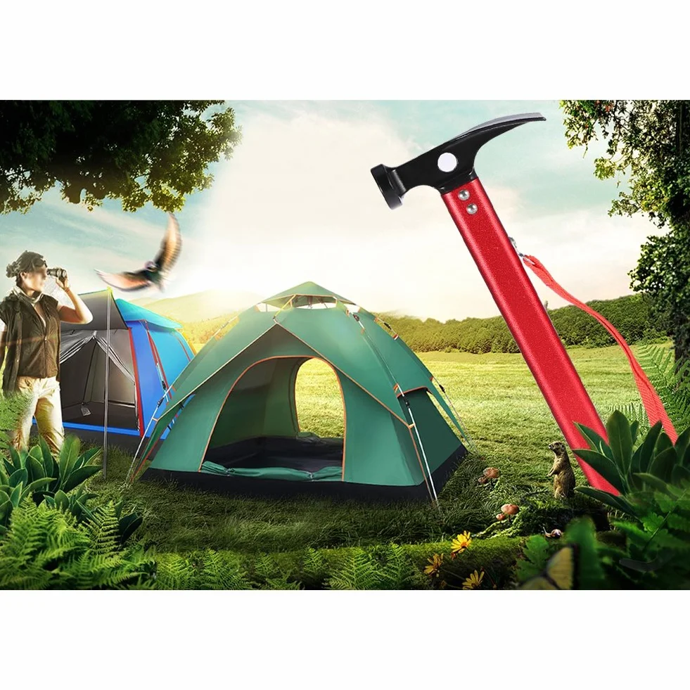Yosoo Maillet Marteau pour Piquet de Tente Extracteur Outil Multifonctionnel Camping Randonnée Rouge