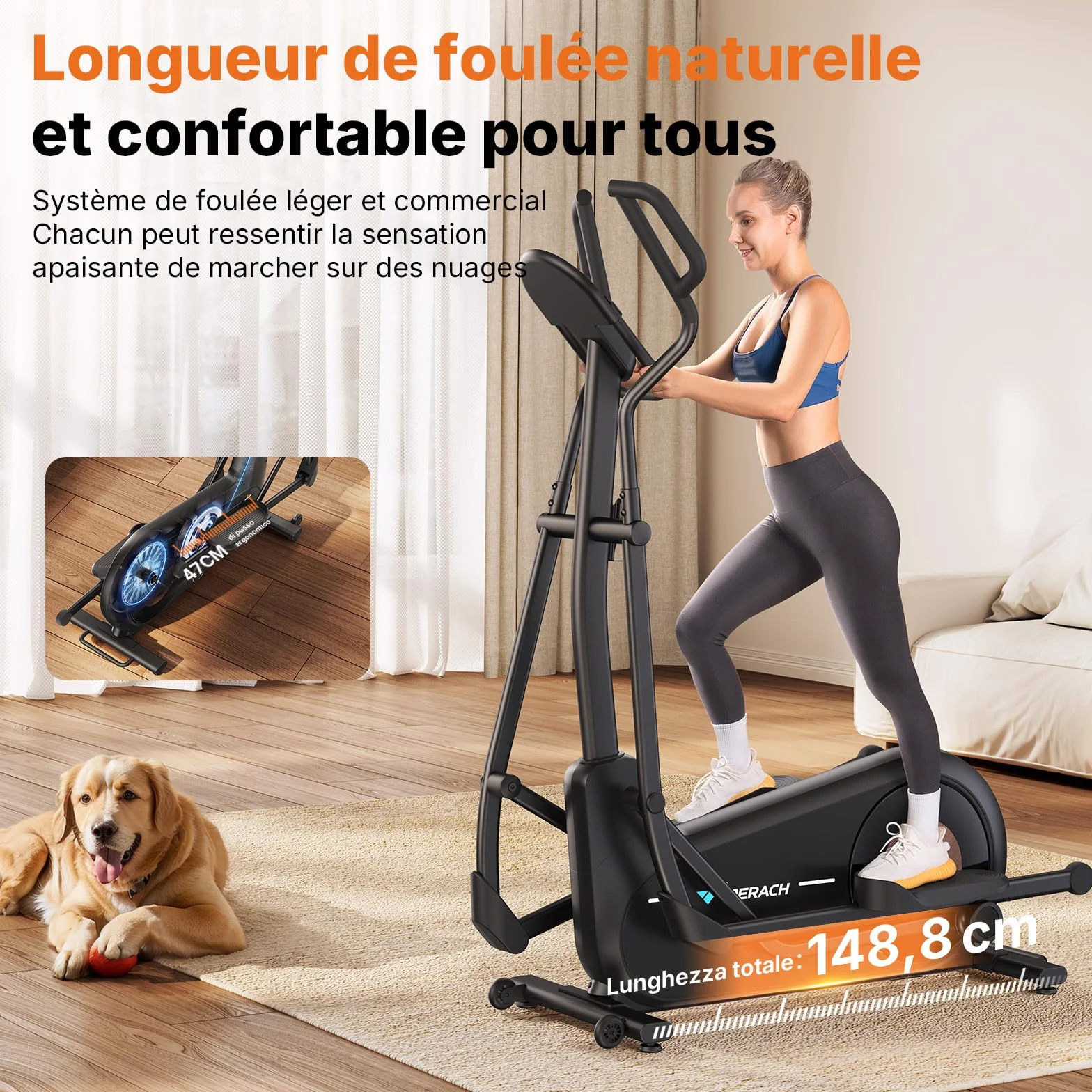 MERACH Vélo Elliptique Maison Longueur de Foulée 42/47cm, Ultra Silencieux Résistance Magnétique 8/16 Niveaux, App Propre, Charge 180kg