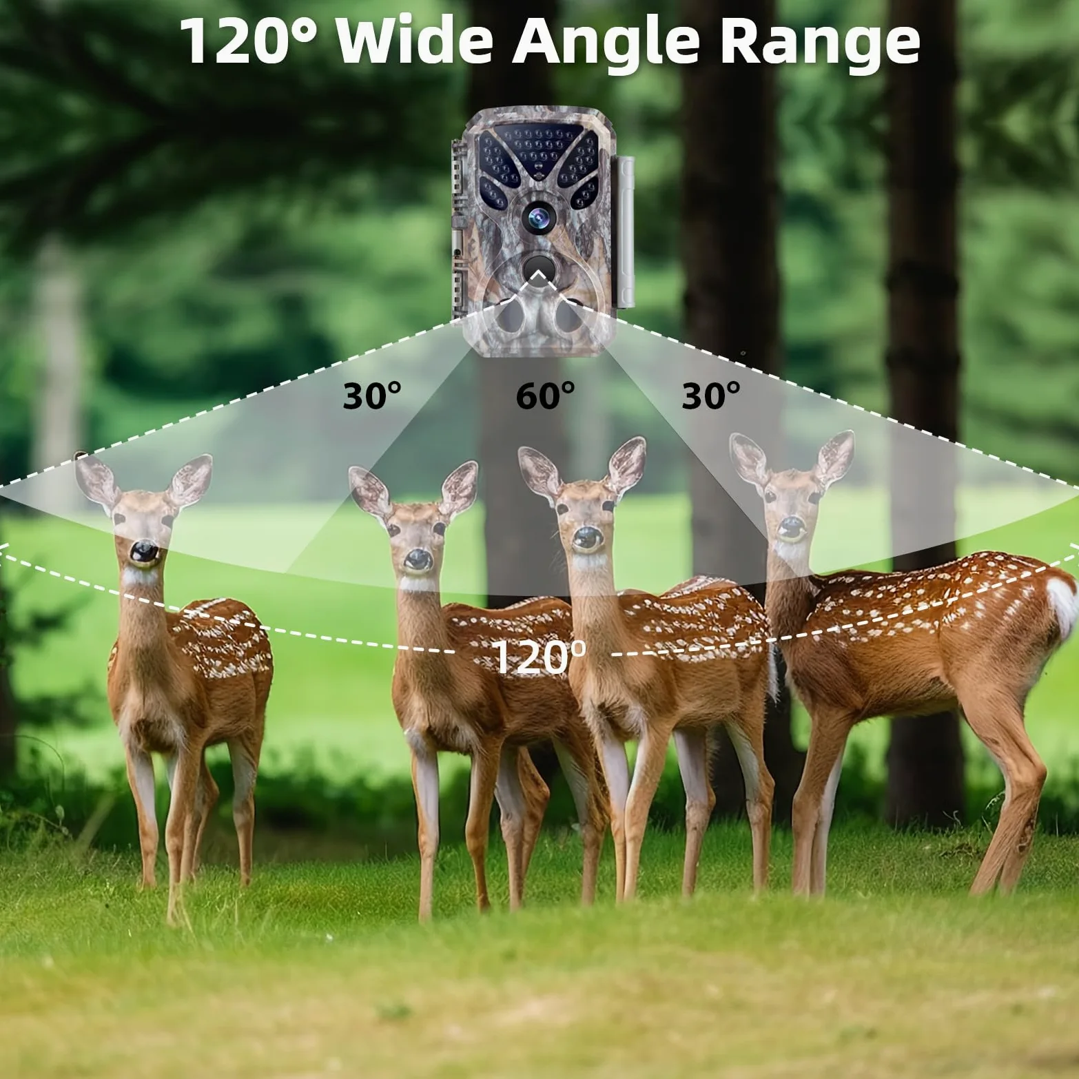 BlazeVideo Caméra de chasse 4K 64 MP avec détecteur de mouvement, vision nocturne, caméra de nuit grand angle 120°, vitesse de déclenchement rapide de 0,1 s, étanche IP66