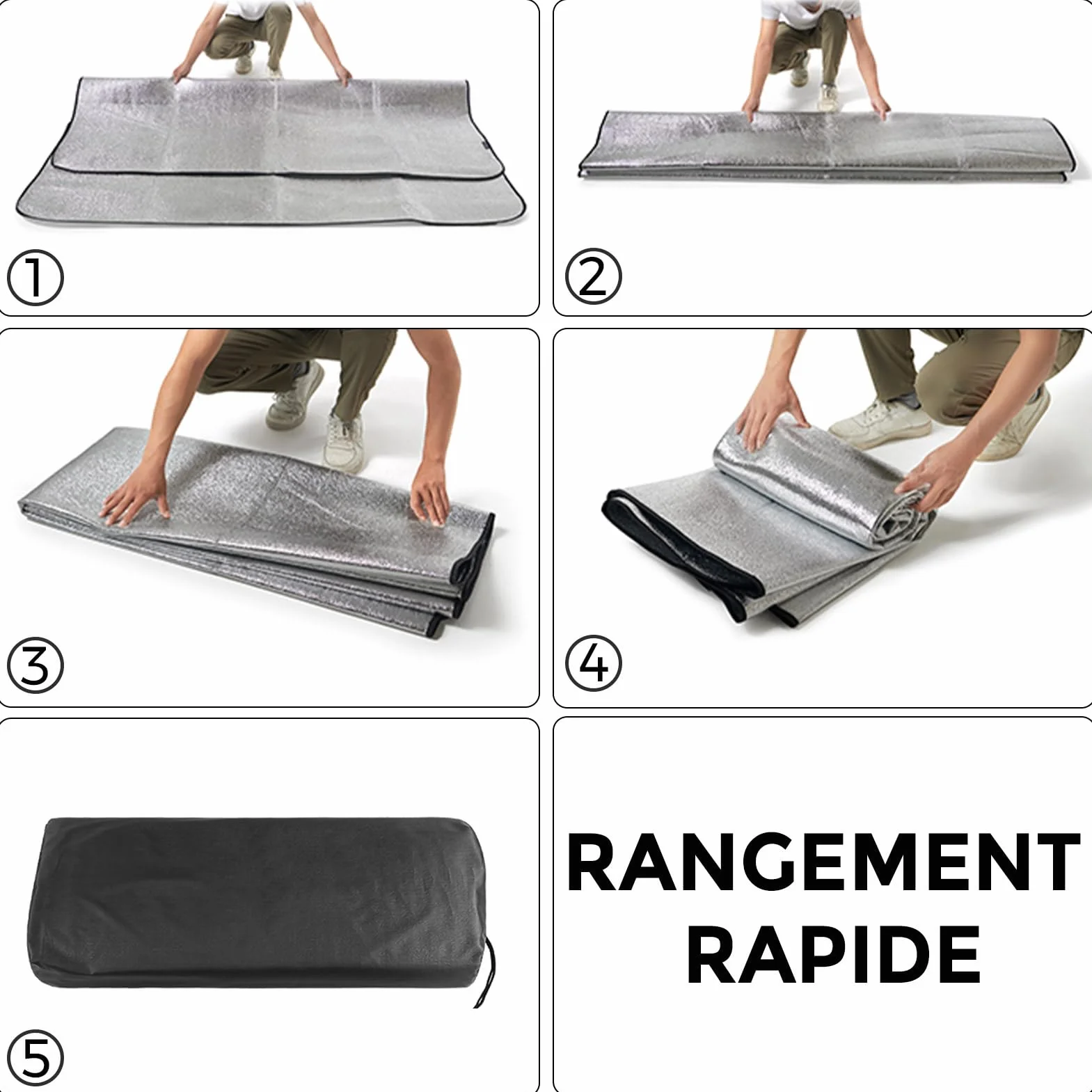 Tapis Isolant Camping Aluminium Pliable 200 x 200 cm Étanche Thermique Anti-Humidité