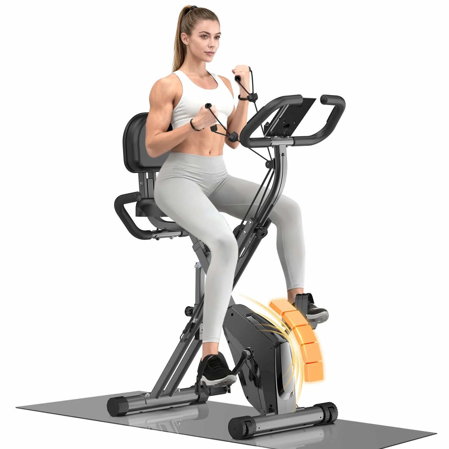 Vélo d'appartement pliable 4 en 1 ergomètre 150 kg résistance magnétique réglable écran LCD fitness bike capteurs à pulsation