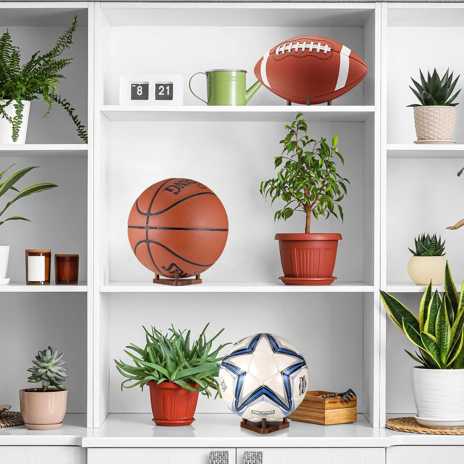Fentar Porte Ballon en Bois - Support Stable pour Football, Basketball, Rugby, Volleyball