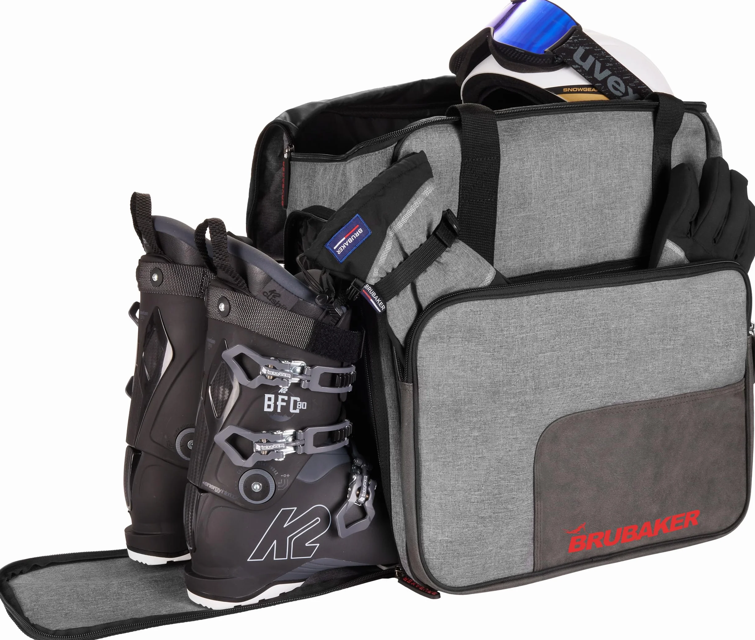 BRUBAKER Set de Ski Carver Performance - Housse et Sac pour 1 Paire de Skis, Bâtons, Chaussures, Casque - Noir/Gris chiné