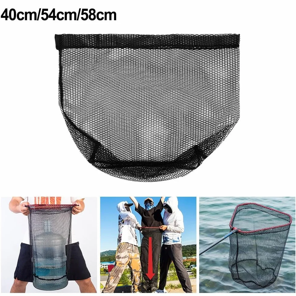 Filet de pêche de rechange pour épuisettes, tissage en nylon à dix fils, capacité de charge de 30 kg, utilisation en eau douce salée, noir, 40 à 50 cm de diamètre