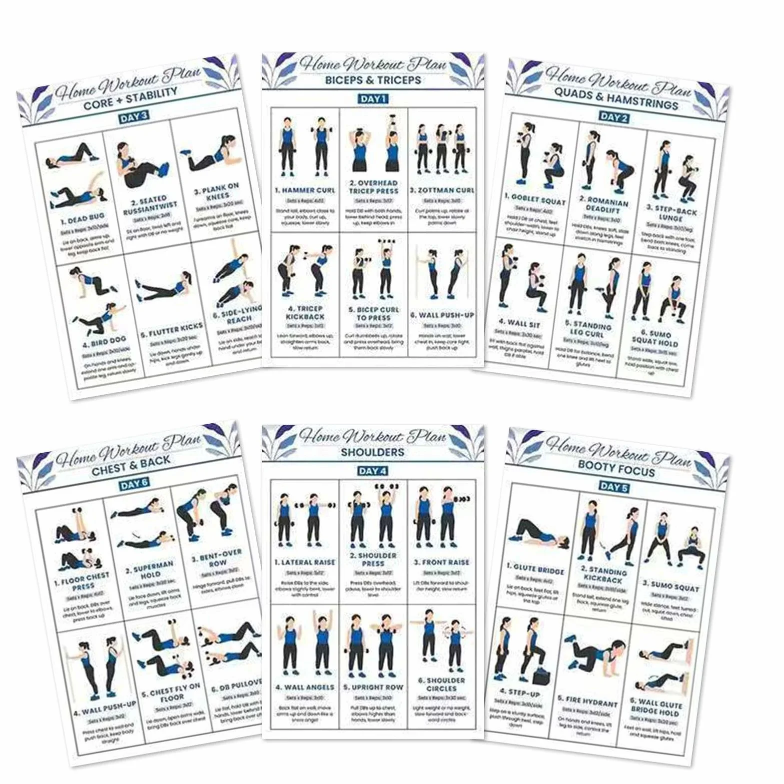 Affiches d'entraînement fitness salle de sport à domicile | Tableau d'action exercices yoga français