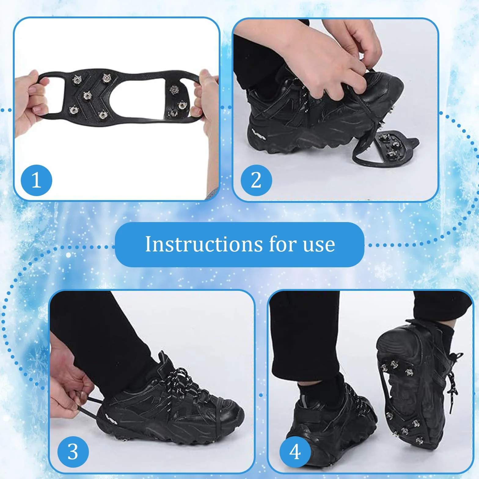 Crampons Neige Antidérapants avec Pointes en Acier Inoxydable 8 Dents