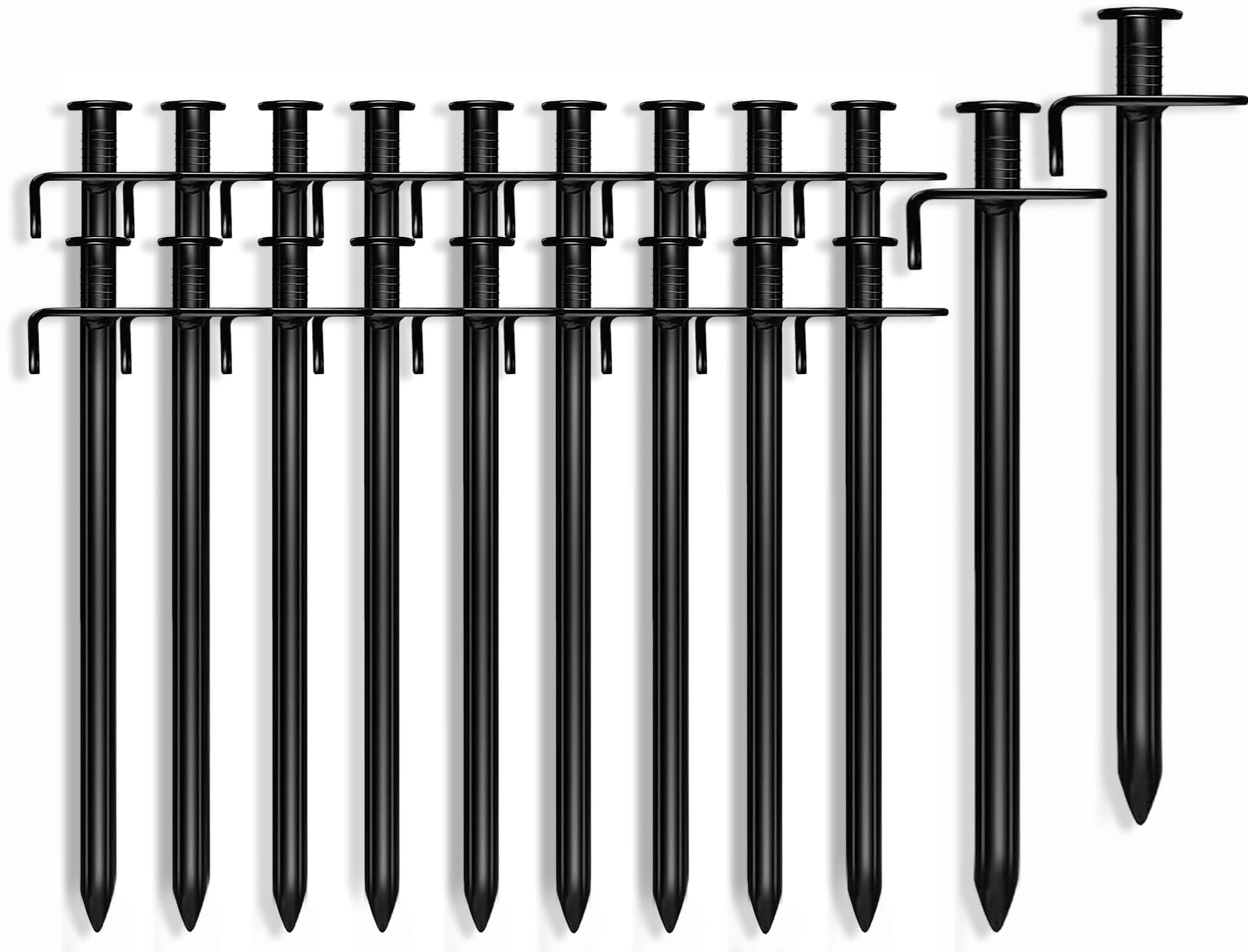 Cheardia Lot de 20 piquets de tente robustes de 25,4 cm - Piquets de camping en métal noir pour tente, bâche, auvent, incassables et rigides
