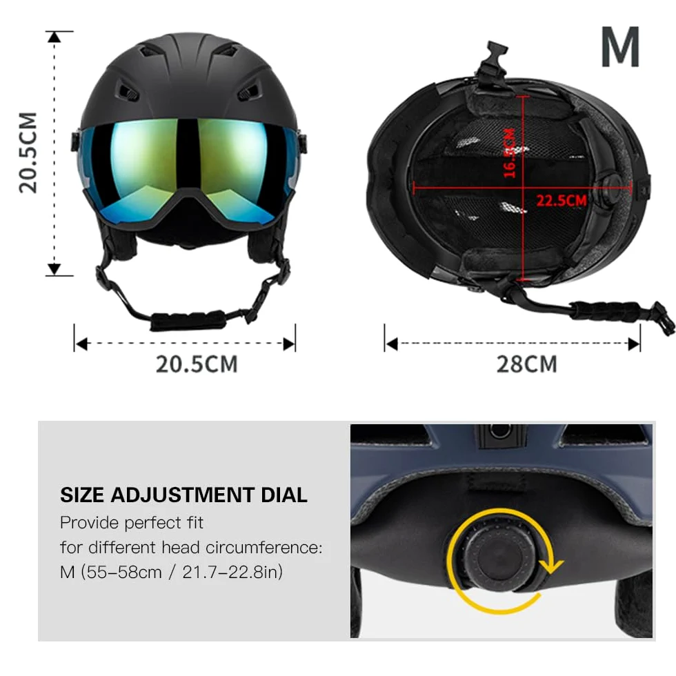 Casque de Snowboard Réglable pour Homme et Femme, Casque de Ski Résistant aux Chocs avec Lunettes, Idéal pour Les Amateurs Sports d'hiver, Matériau PC EPS, Noir/Blanc/Orange/Violet
