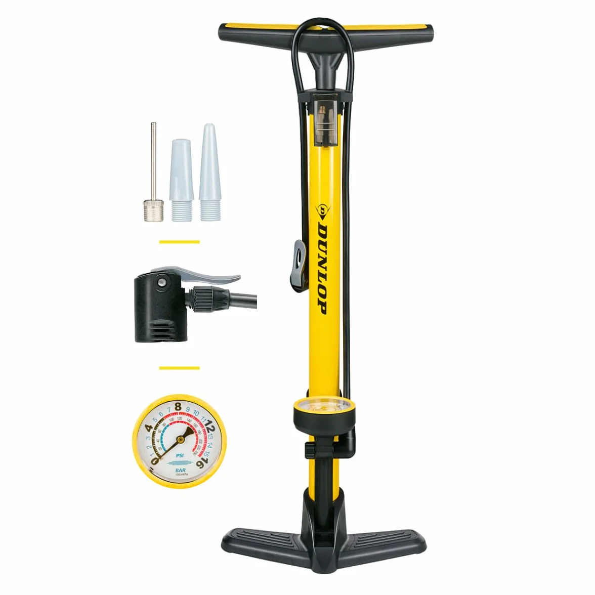 Dunlop Pompe à Vélo Double Valve avec Manomètre 11-12Bar 160-180 PSI Noir