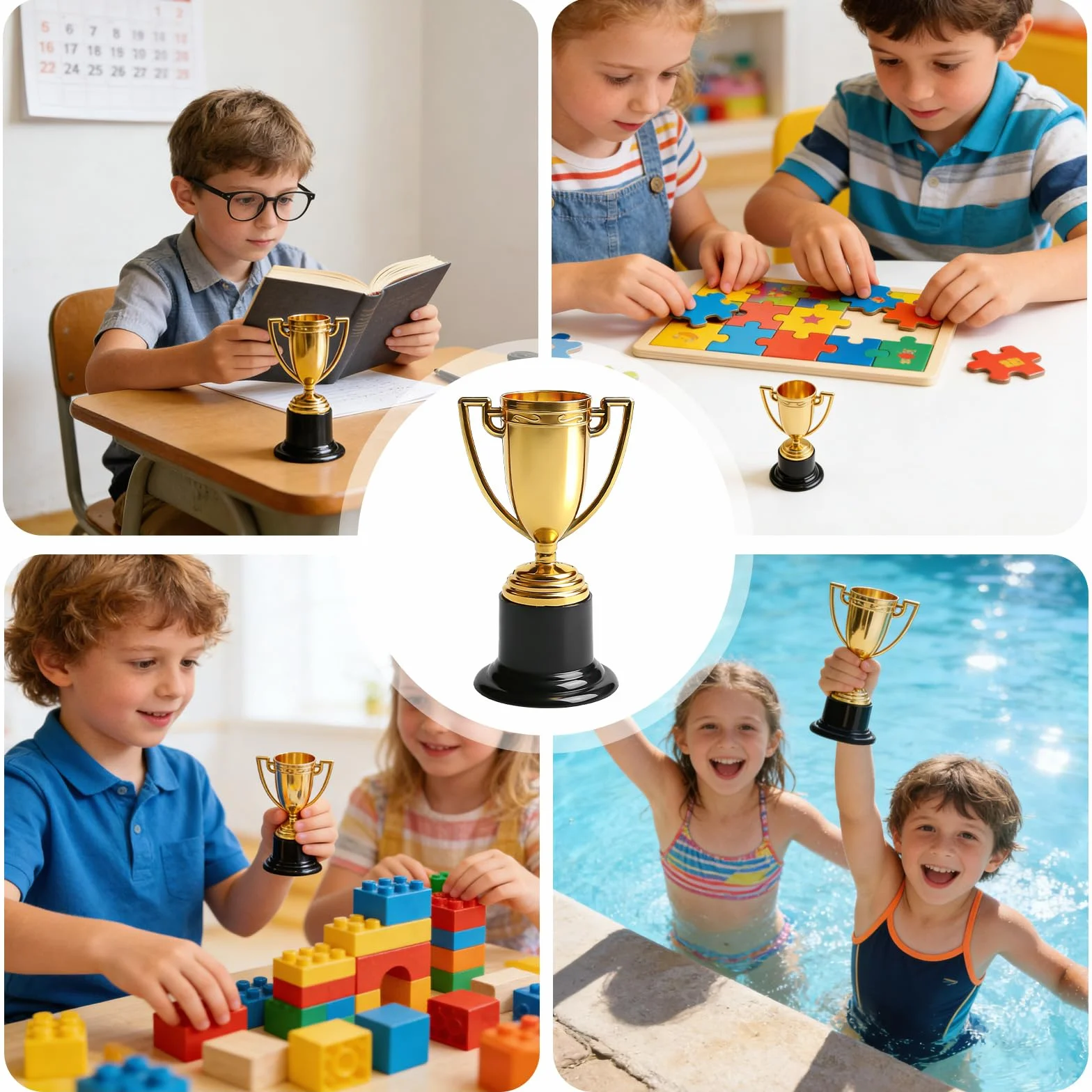 Aicharynic Lot de 24 trophées pour enfants, mini trophées pour enfants, mini trophées dorés, pour salle de classe, école, récompenses, accessoires