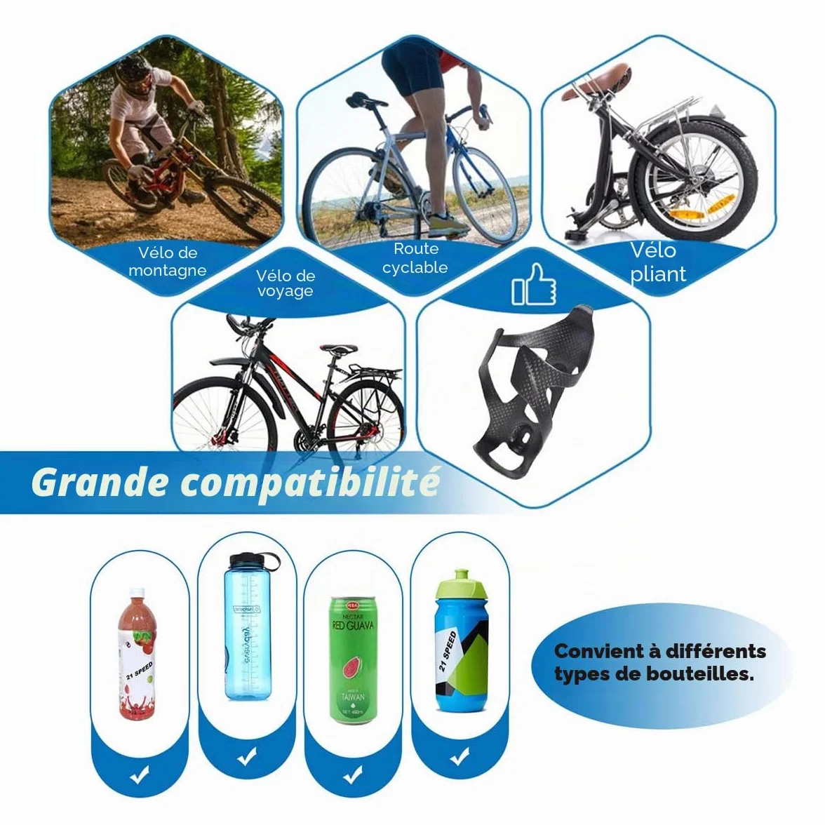 Lot de 2 porte-bouteilles de vélo en carbone léger pour VTT et vélo de route