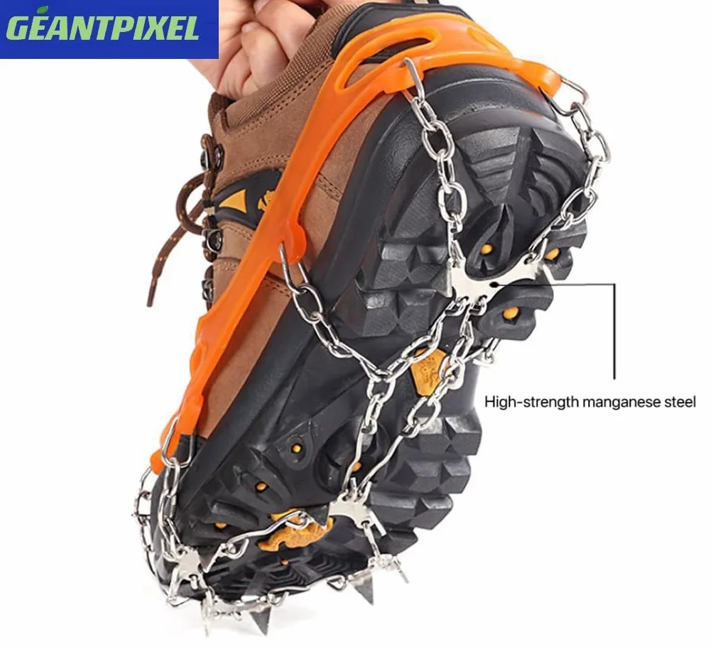Crampon Antidérapant pour Chaussures 10 Dents Acier Manganèse Randonnée Étui Noir
