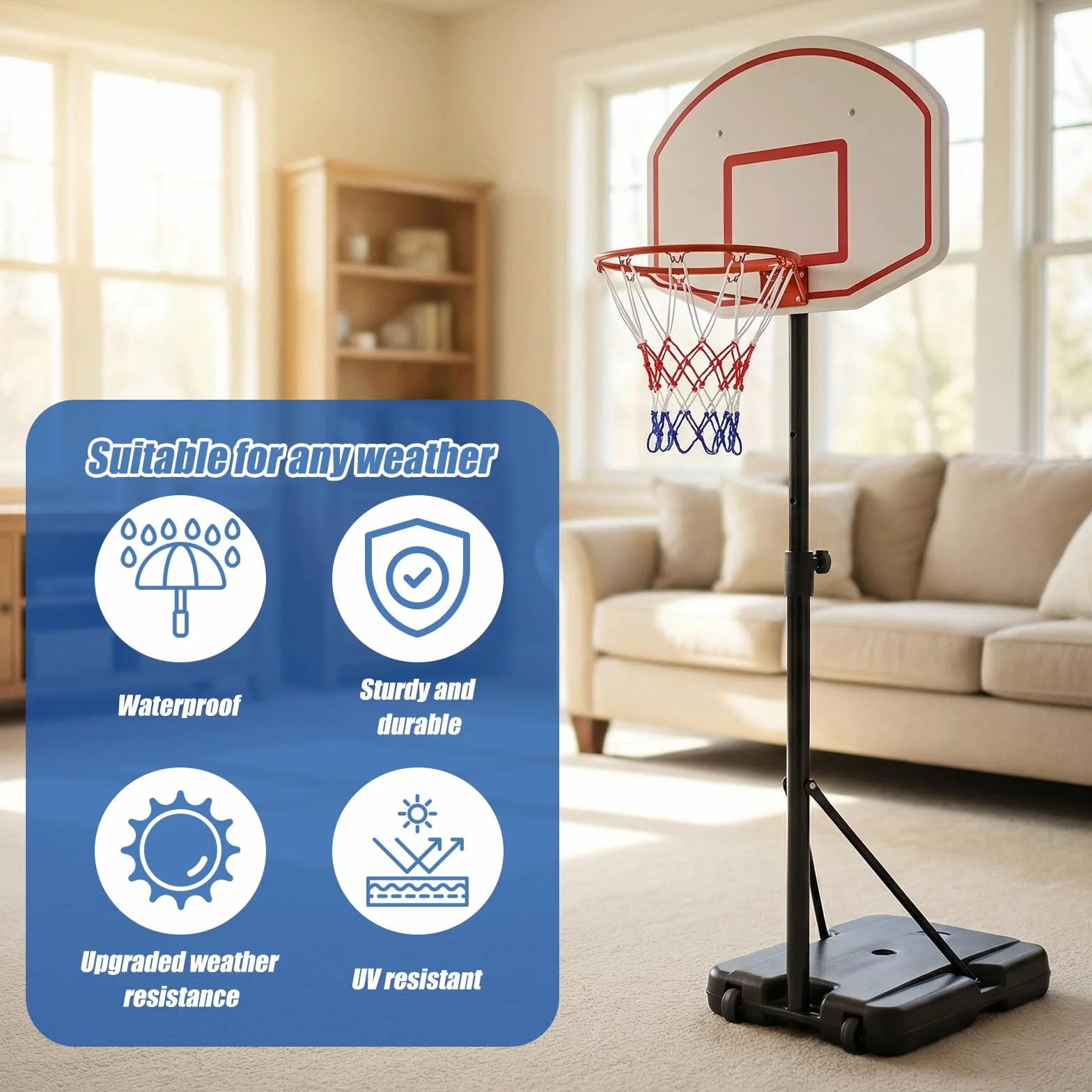 Lot de 2 filets de basketball pour panier de basket - 8 passants - Intérieur et extérieur - Tous temps